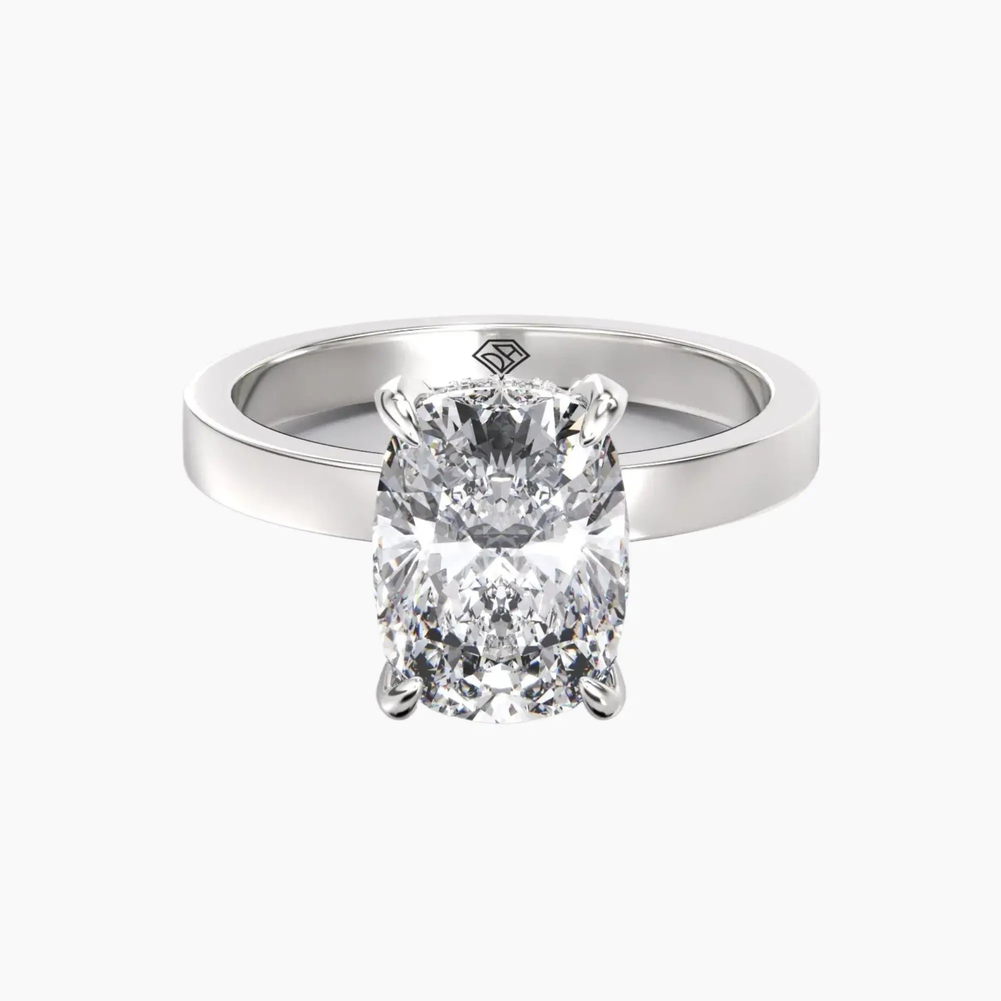 Marble Cushion Hidden Halo Diamond Ring Setting in 18K Yellow Gold