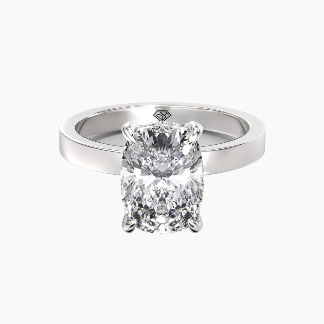 Marble Cushion Hidden Halo 2 Carat Lab Grown Diamond Engagement Ring in 18K White Gold