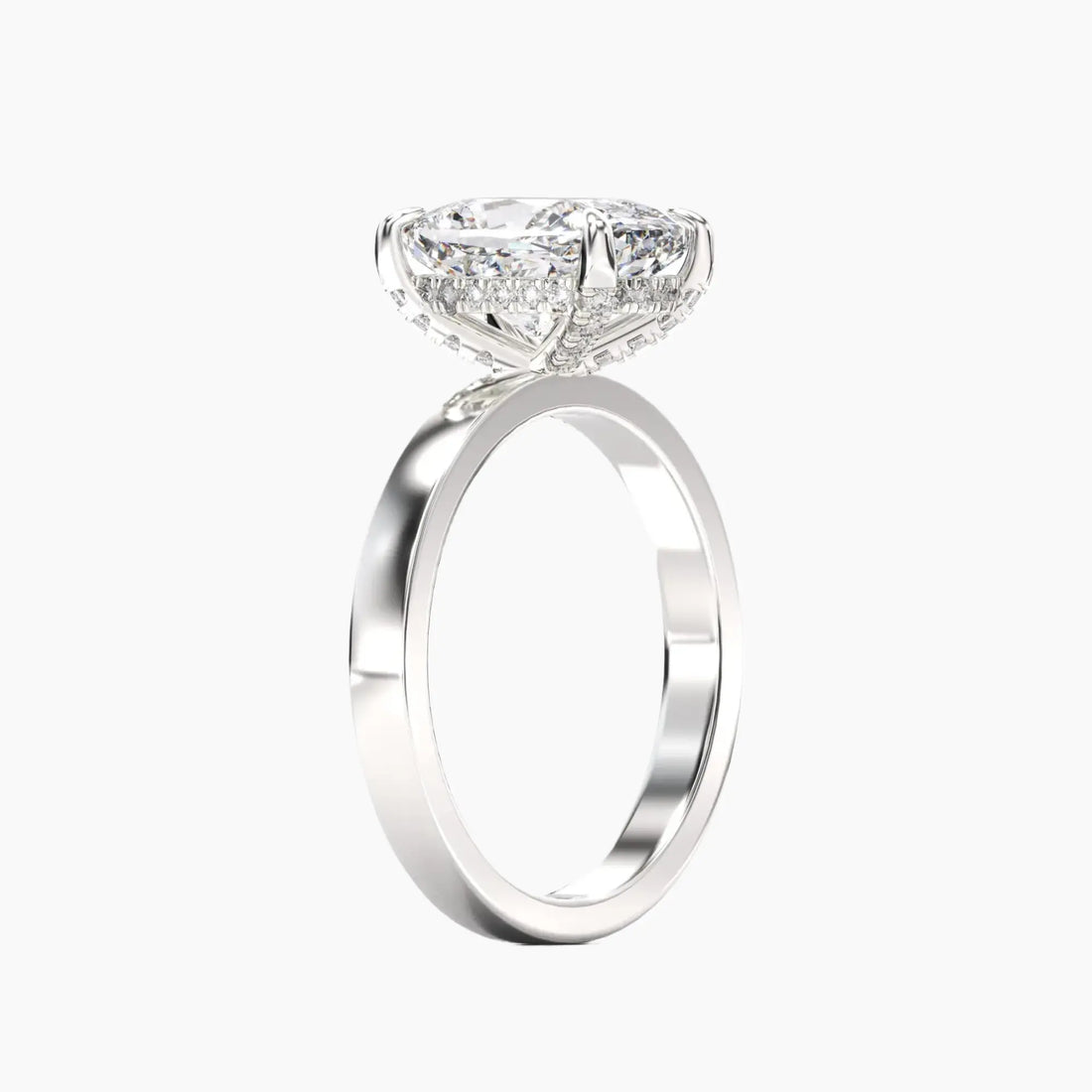 Marble Cushion Hidden Halo 2.5 Carat Lab Grown Diamond Engagement Ring in 18K White Gold