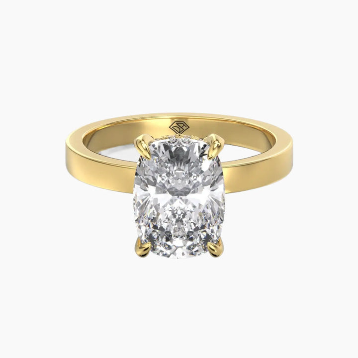 Marble Cushion Hidden Halo 2.5 Carat Lab Grown Diamond Engagement Ring in 18K Yellow Gold