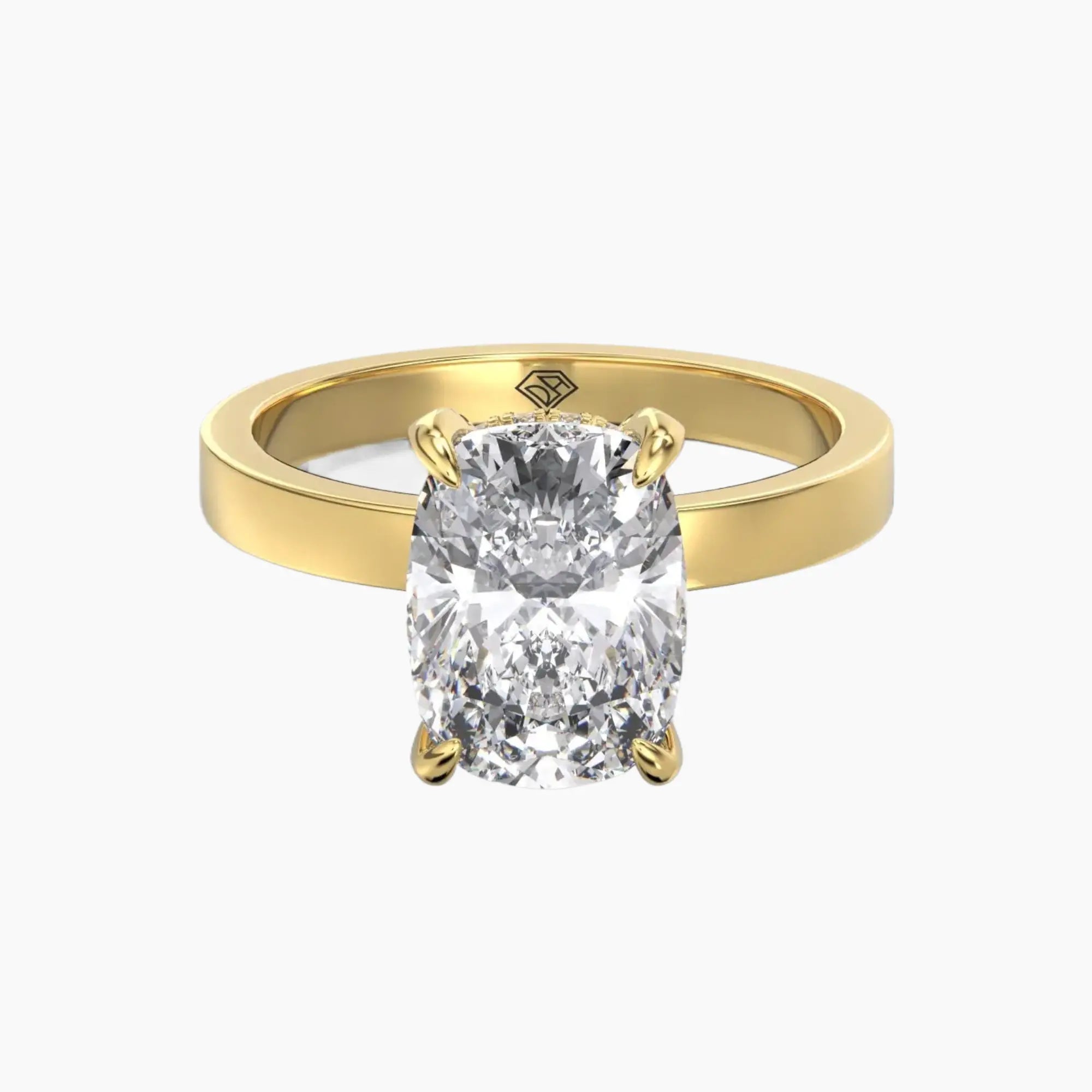 Marble Cushion Hidden Halo 3 Carat Lab Grown Diamond Engagement Ring in 14K Yellow Gold