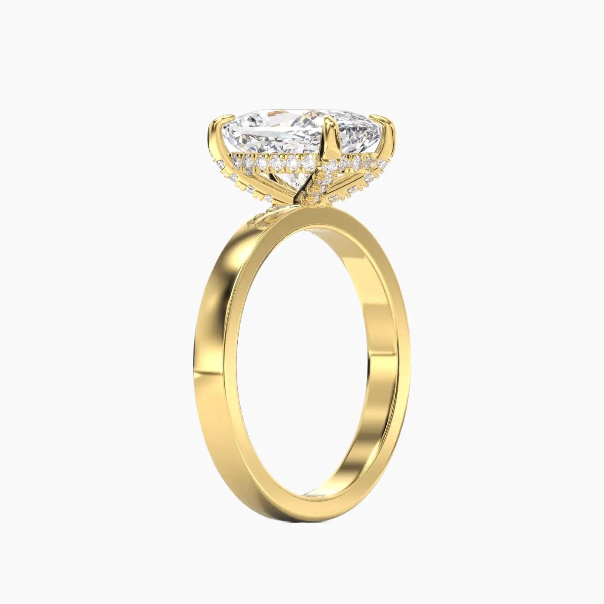 Marble Cushion Hidden Halo 3 Carat Lab Grown Diamond Engagement Ring in 14K Yellow Gold