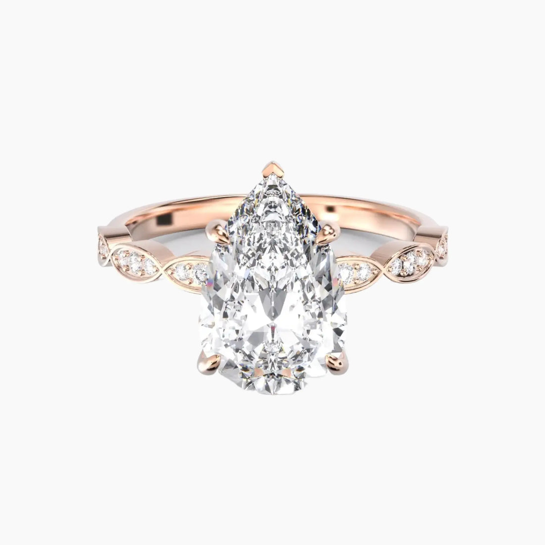 Feather Pear Unique 2.5 Carat Lab Grown Diamond Engagement Ring in 18K Yellow Gold