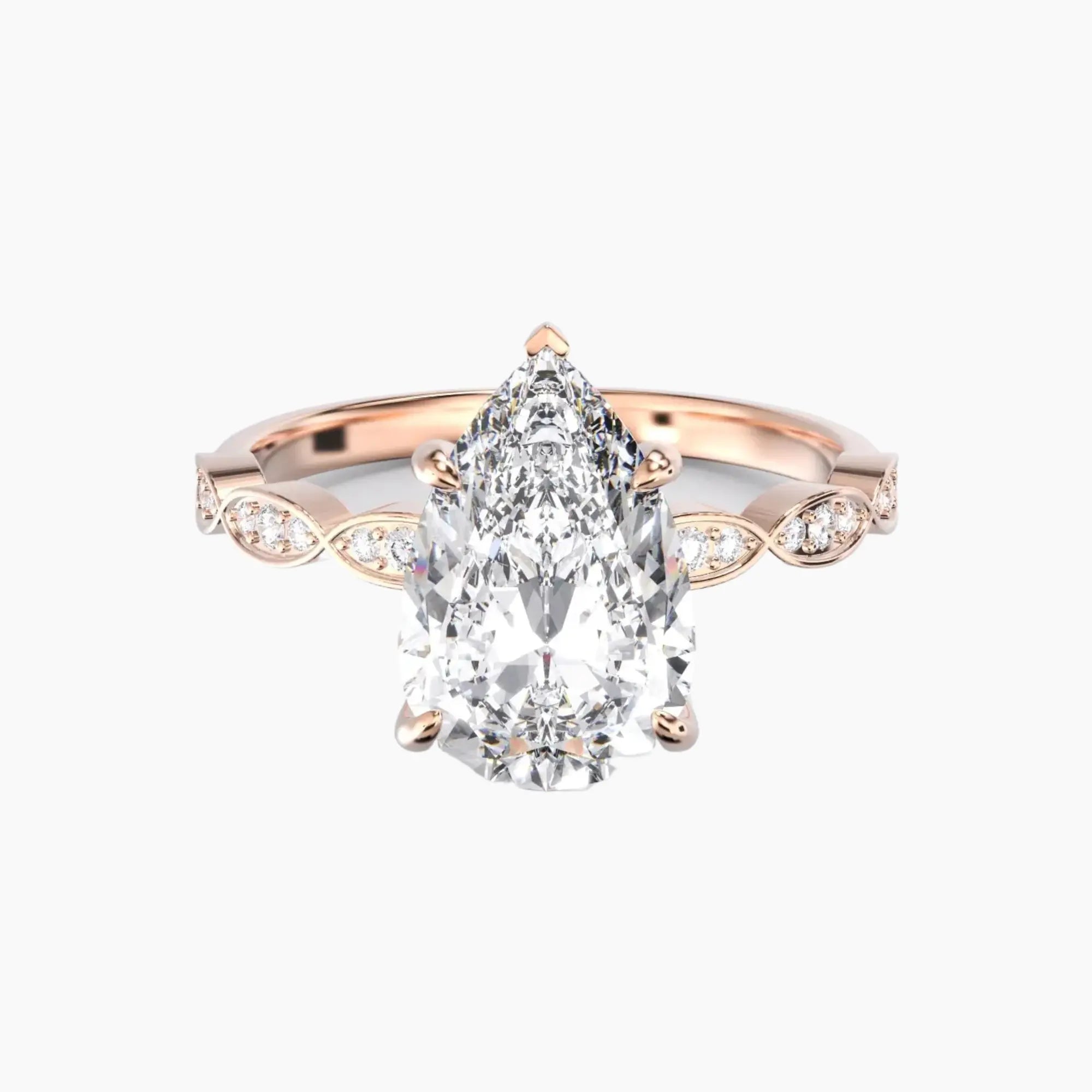 Feather Pear Unique 2.5 Carat Lab Grown Diamond Engagement Ring in 18K Rose Gold