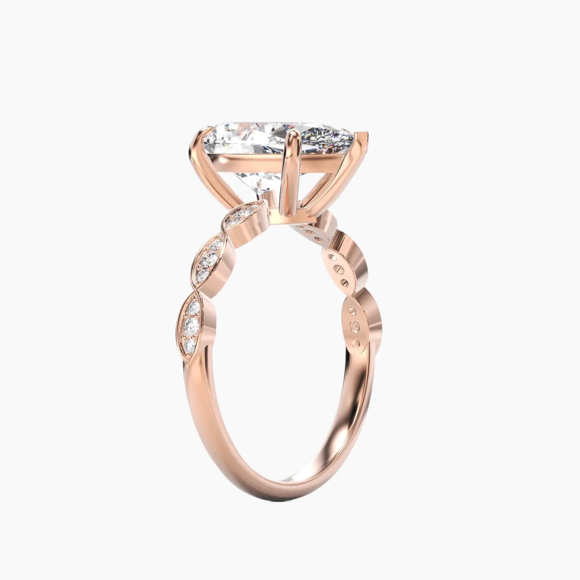 Feather Pear Unique Diamond Ring Setting in 14K Yellow Gold