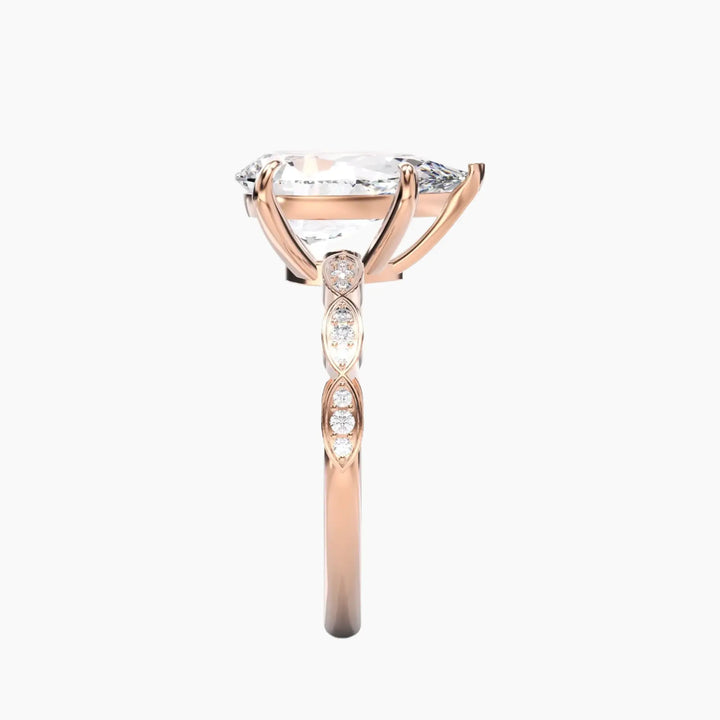 Feather Pear Unique 3 Carat Lab Grown Diamond Engagement Ring in 14K Yellow Gold
