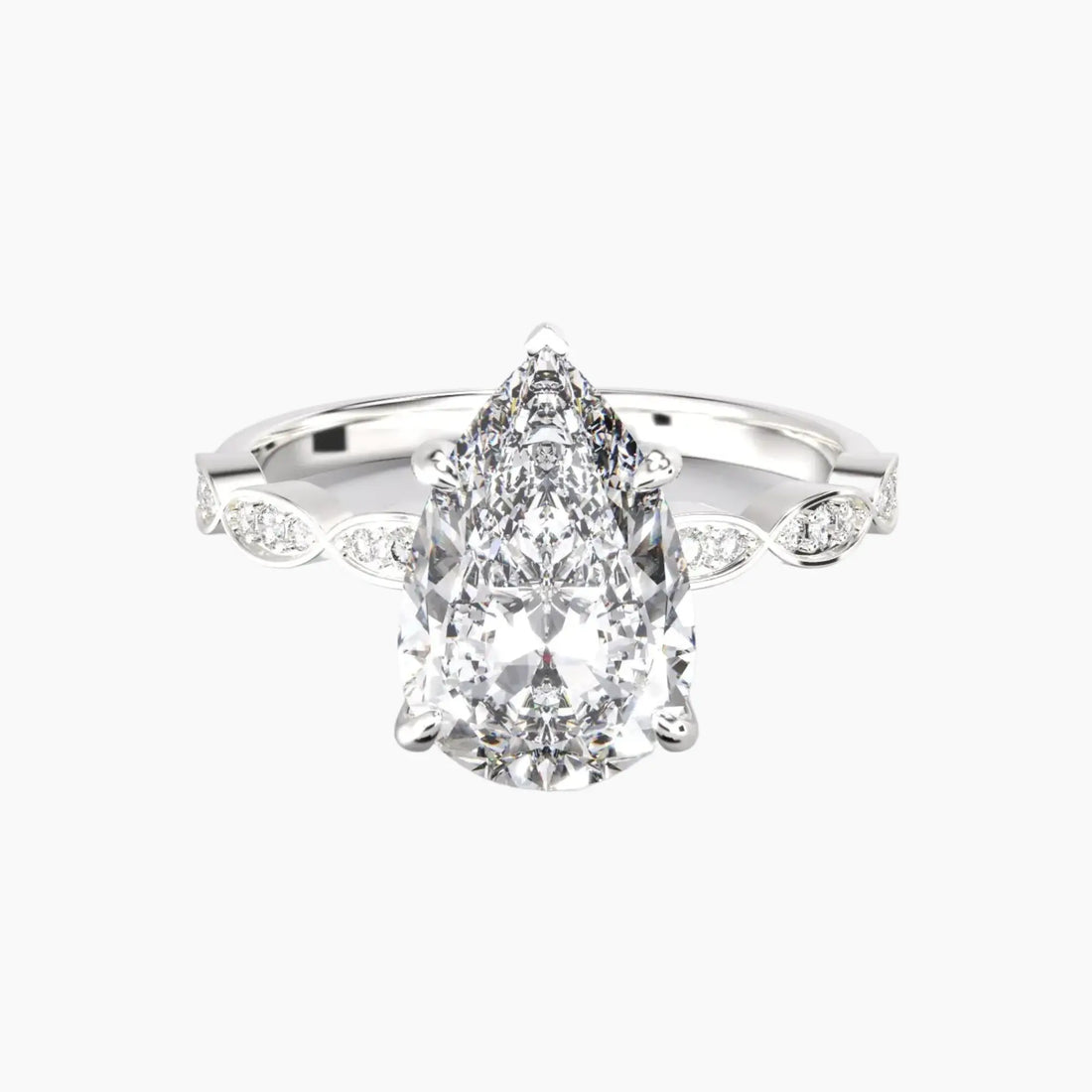 Feather Pear Unique Diamond Ring Setting in 18K Yellow Gold