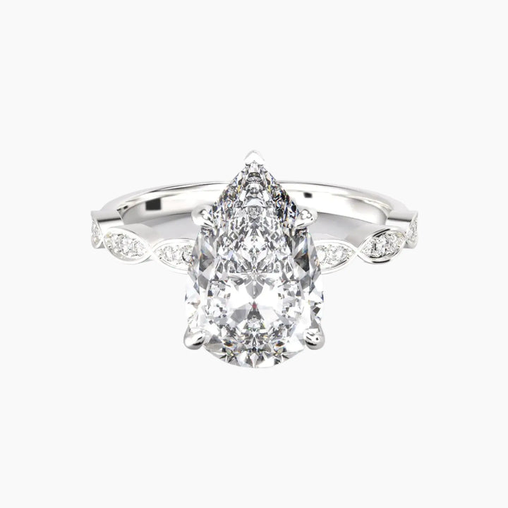 Feather Pear Unique 1 Carat Lab Grown Diamond Engagement Ring in 18K White Gold