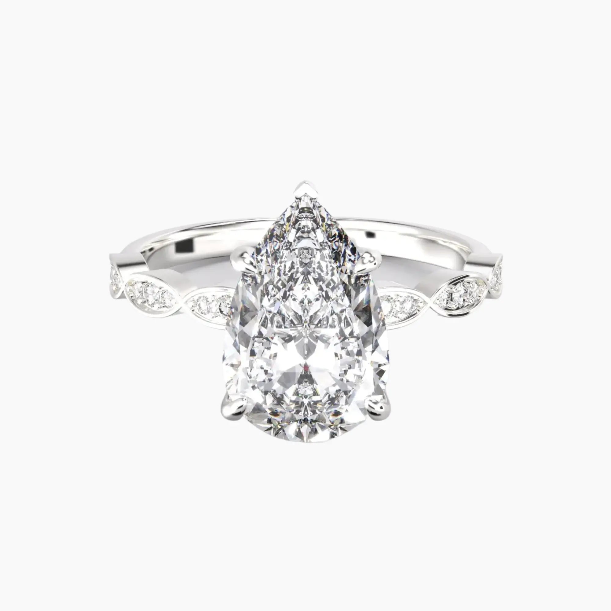 Feather Pear Unique 1 Carat Lab Grown Diamond Engagement Ring in 18K Rose Gold