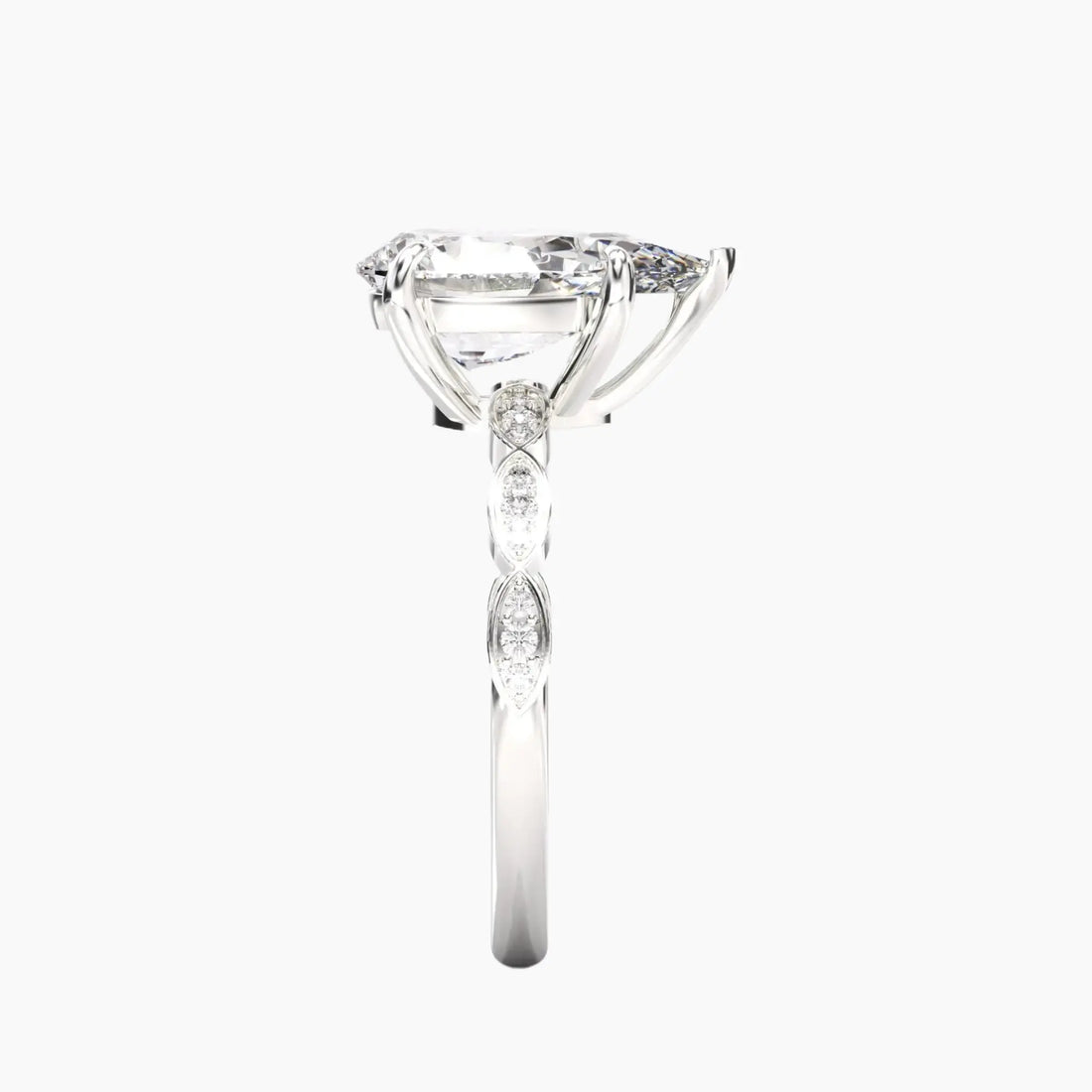 Feather Pear Unique 1 Carat Lab Grown Diamond Engagement Ring in 18K Rose Gold