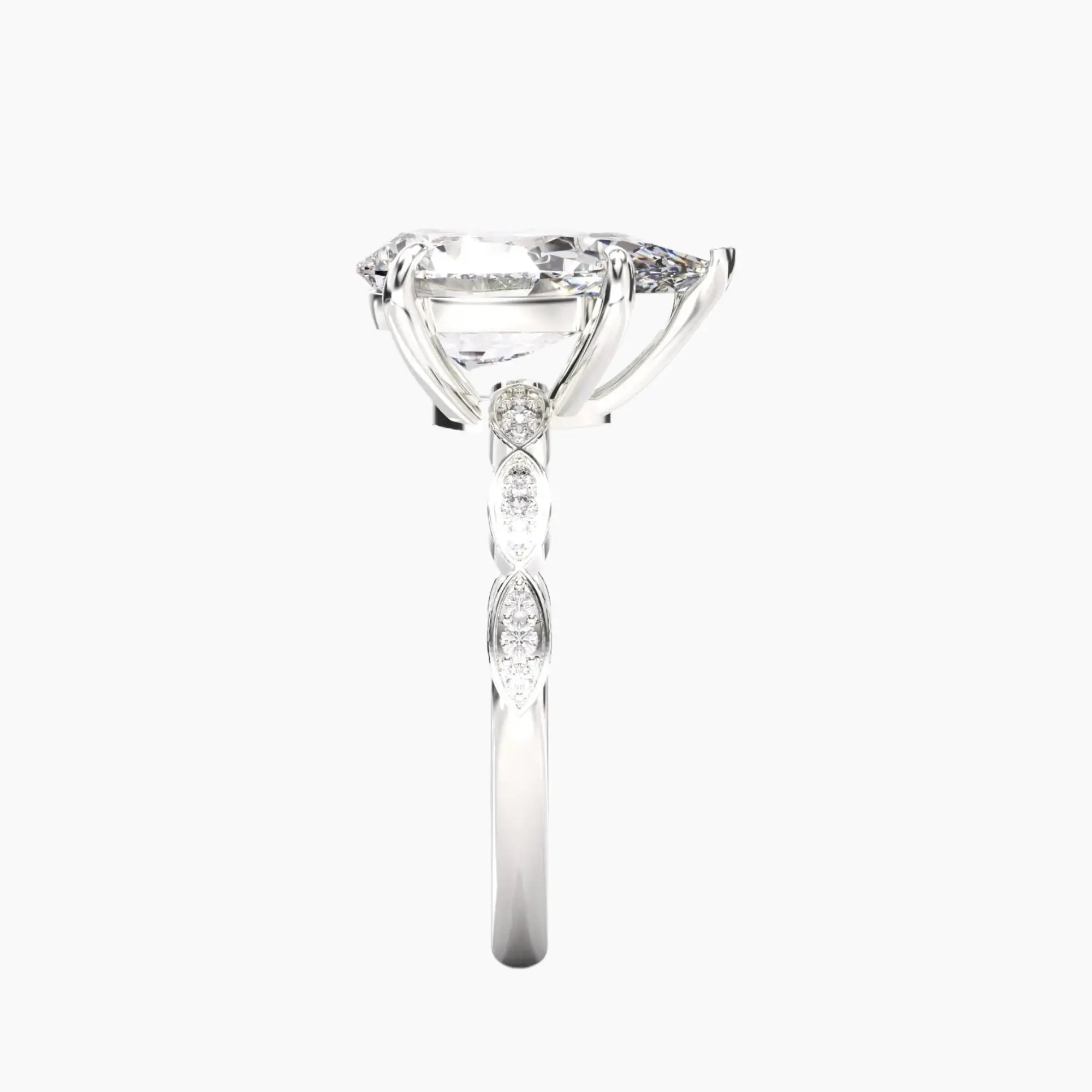 Feather Pear Unique 2 Carat Lab Grown Diamond Engagement Ring in 18K Yellow Gold