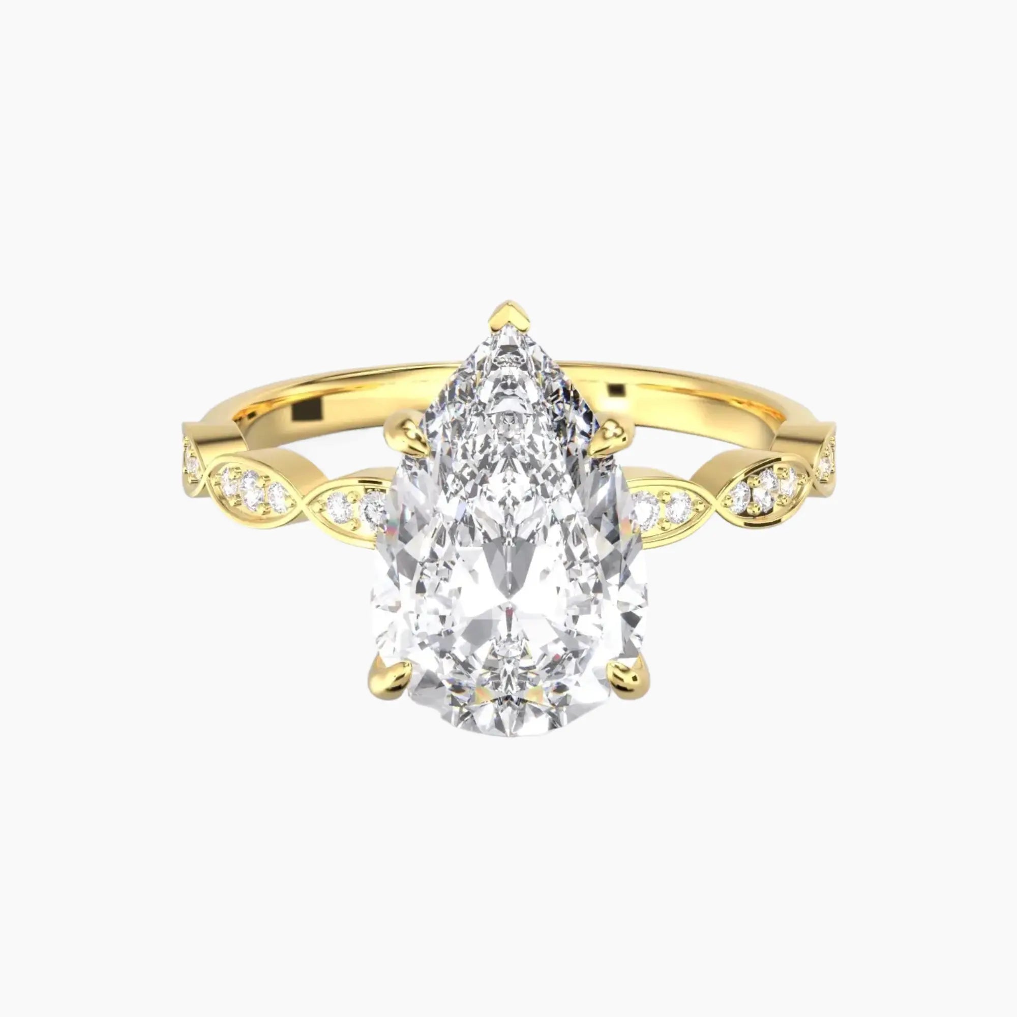 Feather Pear Unique 2 Carat Lab Grown Diamond Engagement Ring in 14K Rose Gold