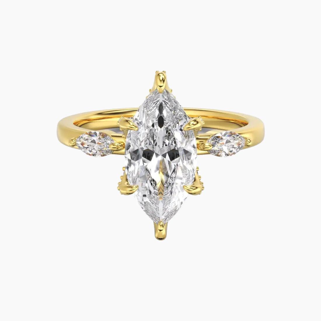 Auracle Marquise Hidden Halo 3 Carat Lab Grown Diamond Engagement Ring in 18K Yellow Gold