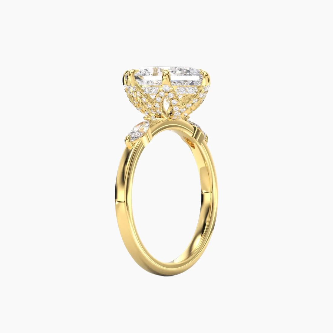 Auracle Oval Hidden Halo 3 Carat Lab Grown Diamond Engagement Ring in 18K Yellow Gold