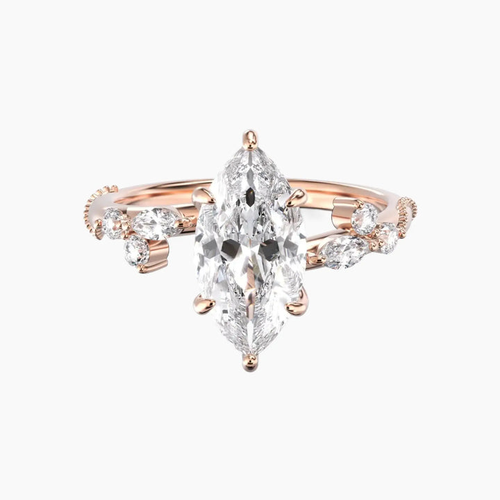 Chantilly Marquise Unique 3 Carat Lab Grown Diamond Engagement Ring in 18K Rose Gold