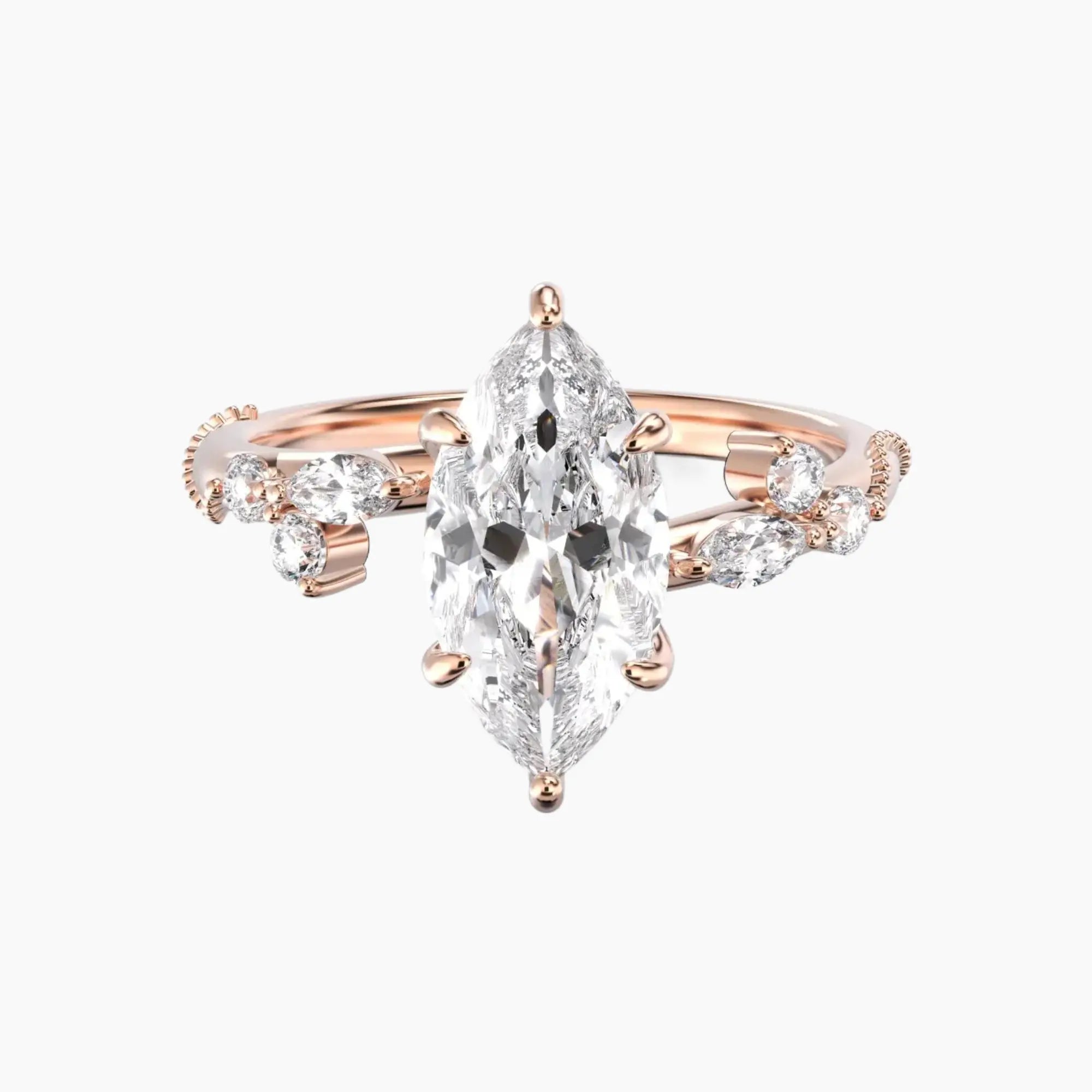 Chantilly Marquise Unique 1.5 Carat Lab Grown Diamond Engagement Ring in 14K White Gold