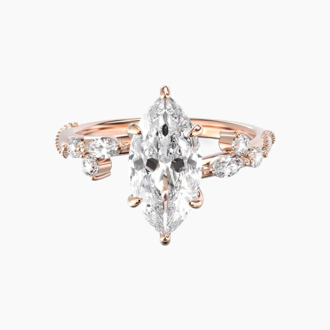 Chantilly Marquise Unique Diamond Ring Setting in 14K Rose Gold