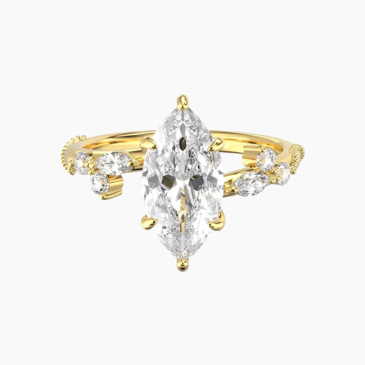 Chantilly Marquise Unique 2.5 Carat Lab Grown Diamond Engagement Ring in 14K Yellow Gold