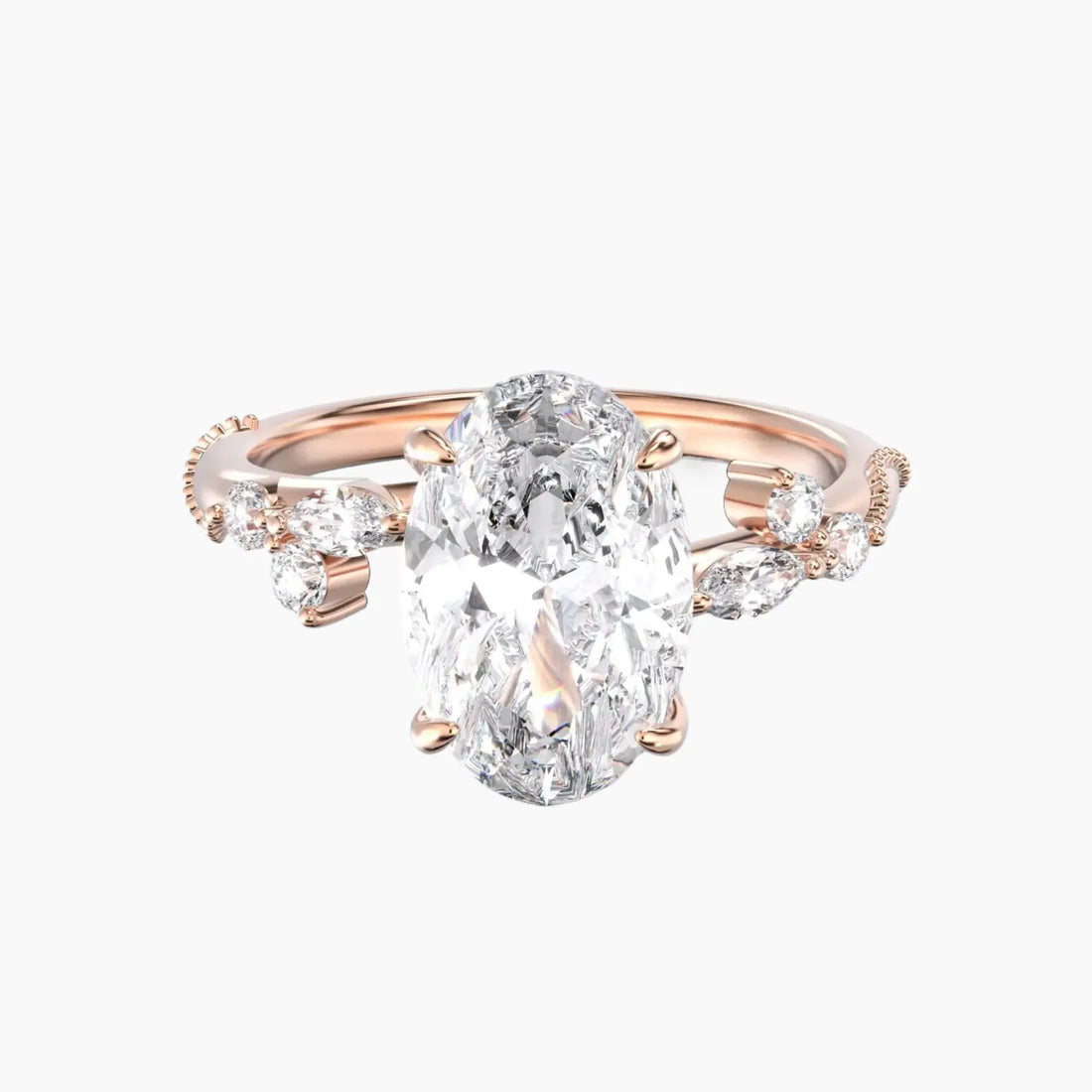 Chantilly Oval Unique 2 Carat Lab Grown Diamond Engagement Ring in 18K White Gold