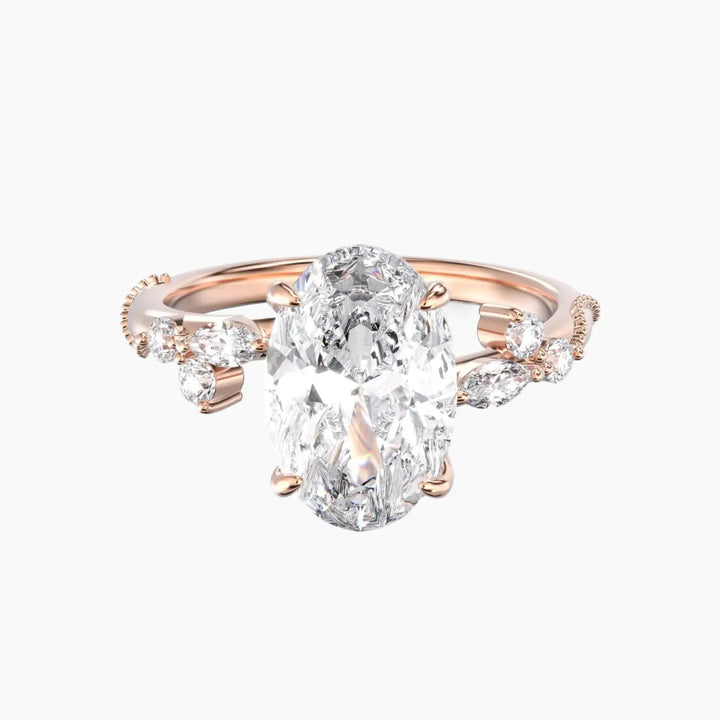 Chantilly Oval Unique 3 Carat Lab Grown Diamond Engagement Ring in 14K Rose Gold