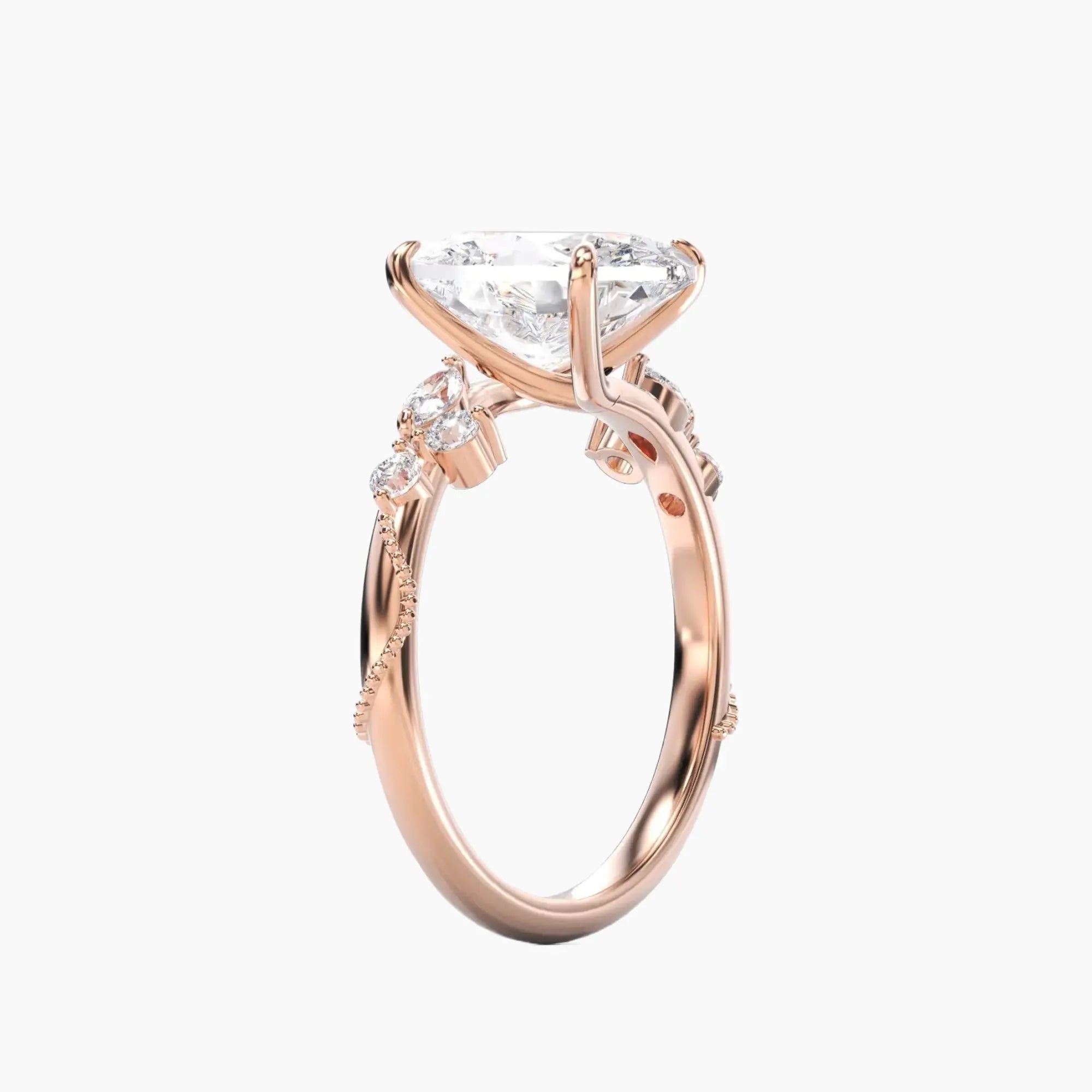 Chantilly Oval Unique Diamond Ring Setting in 18K Rose Gold