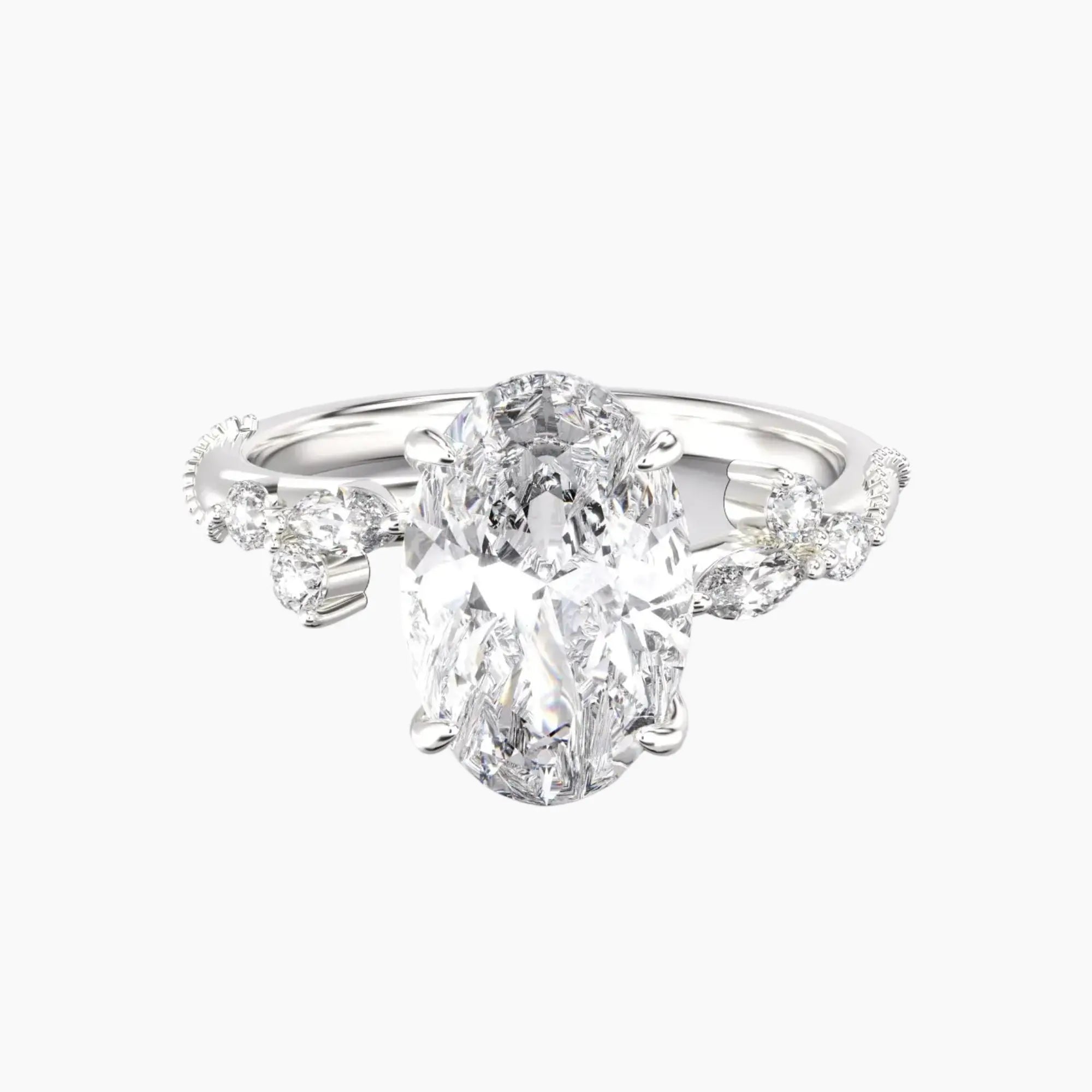 Chantilly Oval Unique 1 Carat Lab Grown Diamond Engagement Ring in 14K White Gold