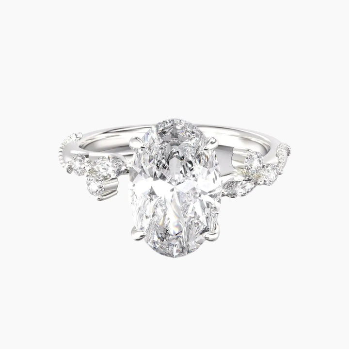 Chantilly Oval Unique 1.5 Carat Lab Grown Diamond Engagement Ring in 18K White Gold