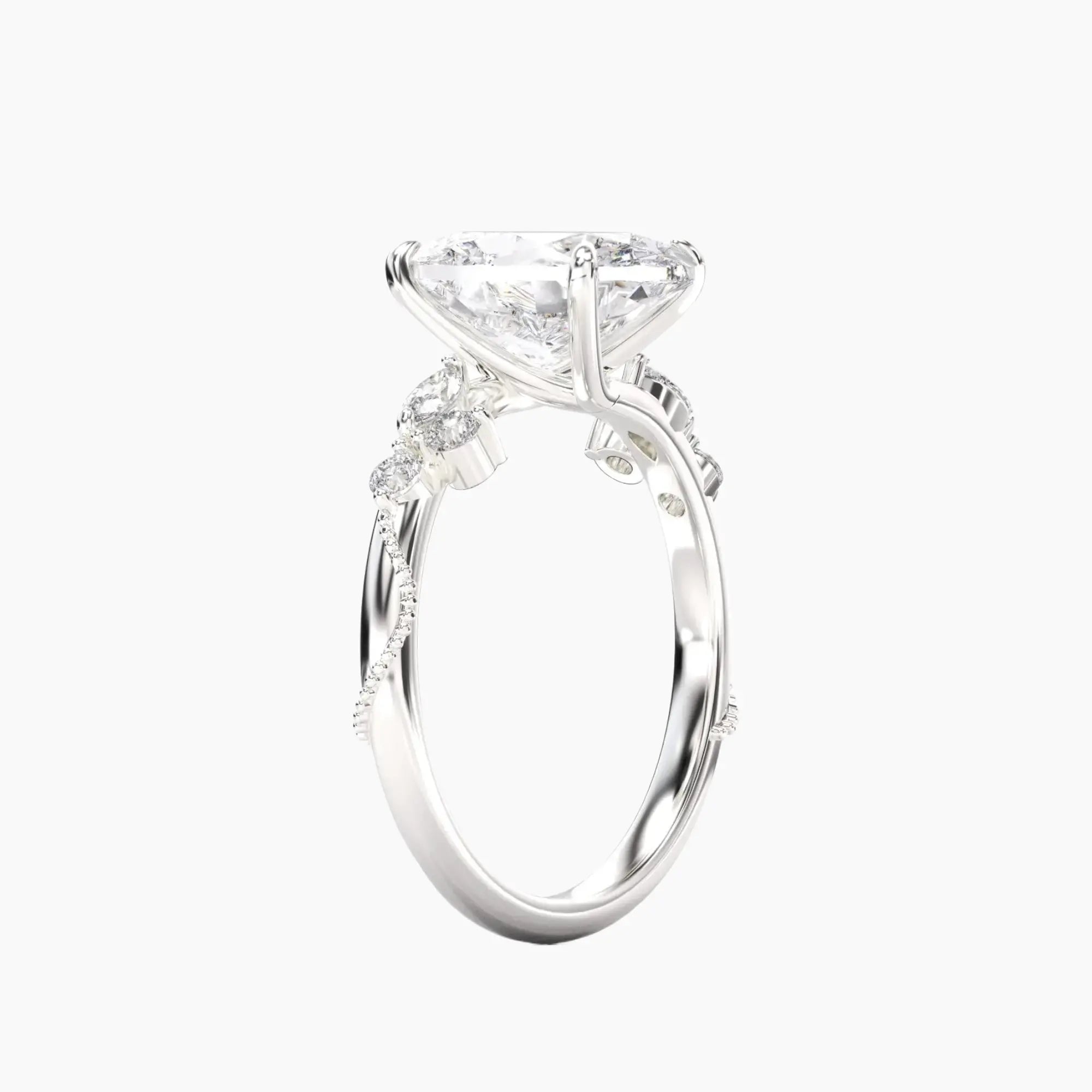 Chantilly Oval Unique 3 Carat Lab Grown Diamond Engagement Ring in 18K White Gold