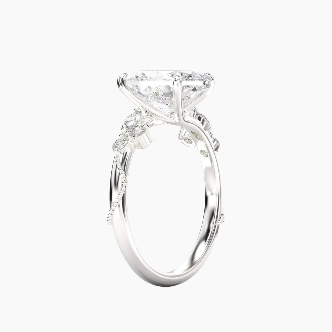 Chantilly Oval Unique 2 Carat Lab Grown Diamond Engagement Ring in 18K White Gold