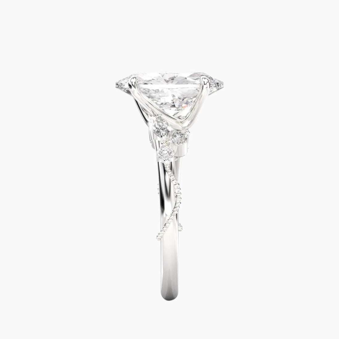 Chantilly Oval Unique 3 Carat Lab Grown Diamond Engagement Ring in 18K White Gold