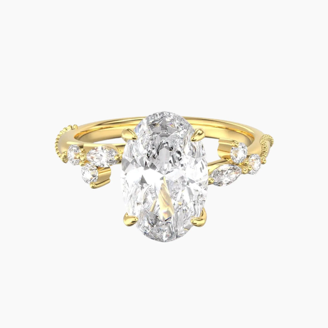 Chantilly Oval Unique 1 Carat Lab Grown Diamond Engagement Ring in 18K Rose Gold