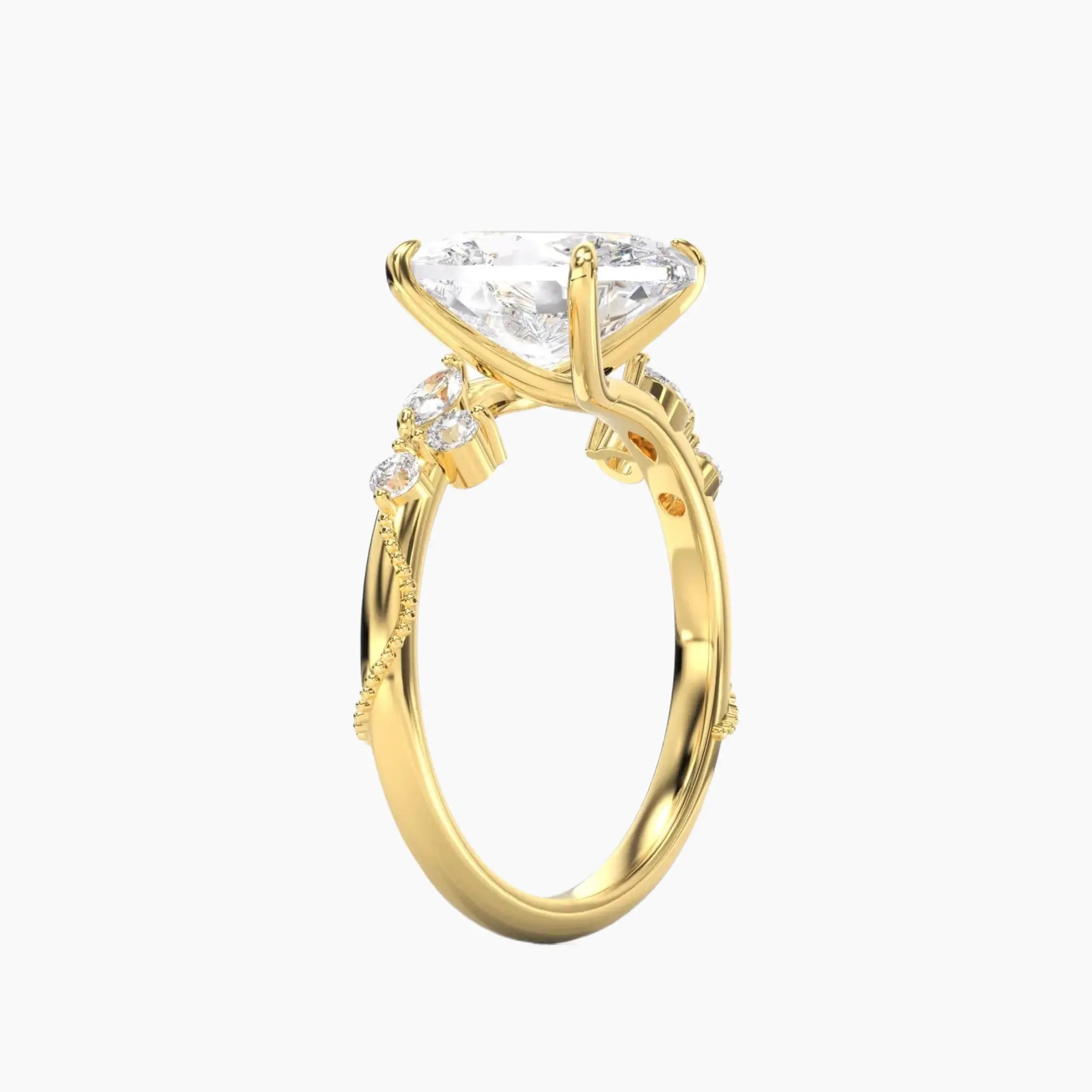 Chantilly Oval Unique 1 Carat Lab Grown Diamond Engagement Ring in 14K Yellow Gold