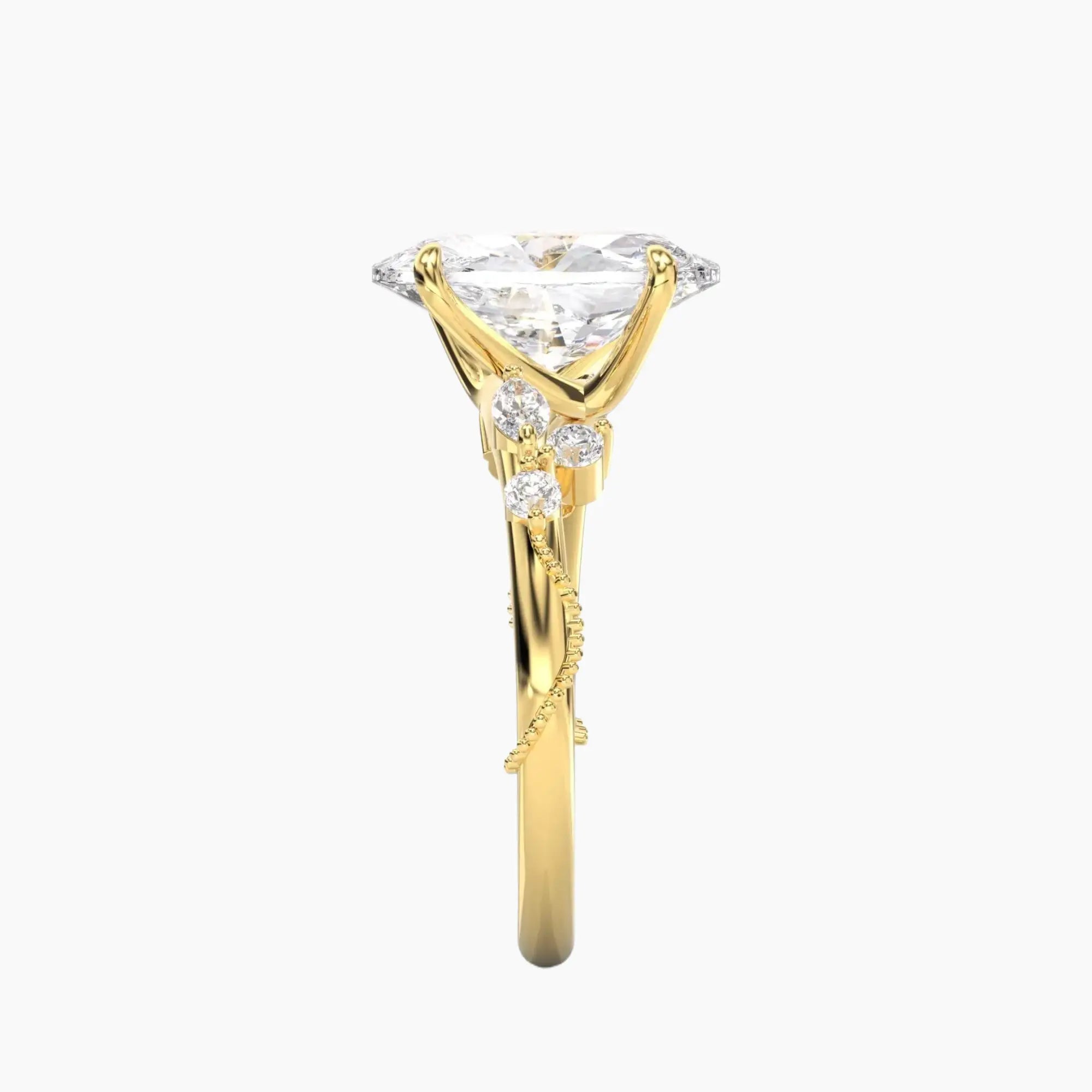 Chantilly Oval Unique 2.5 Carat Lab Grown Diamond Engagement Ring in 14K Yellow Gold