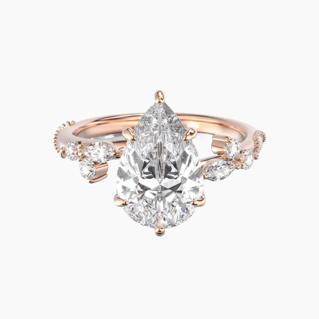 Chantilly Pear Unique 2 Carat Lab Grown Diamond Engagement Ring in 14K Rose Gold