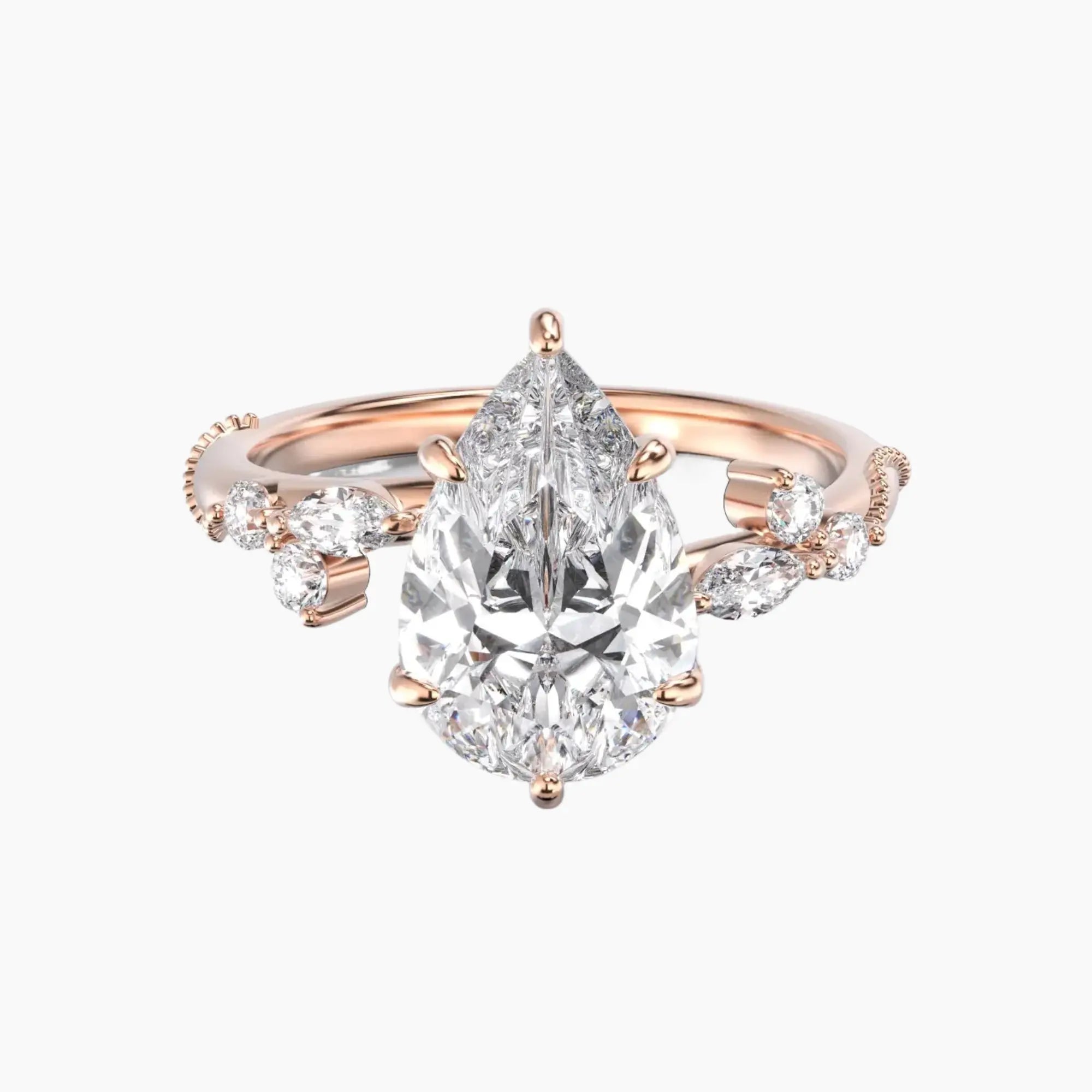 Chantilly Pear Unique Diamond Ring Setting in 14K White Gold