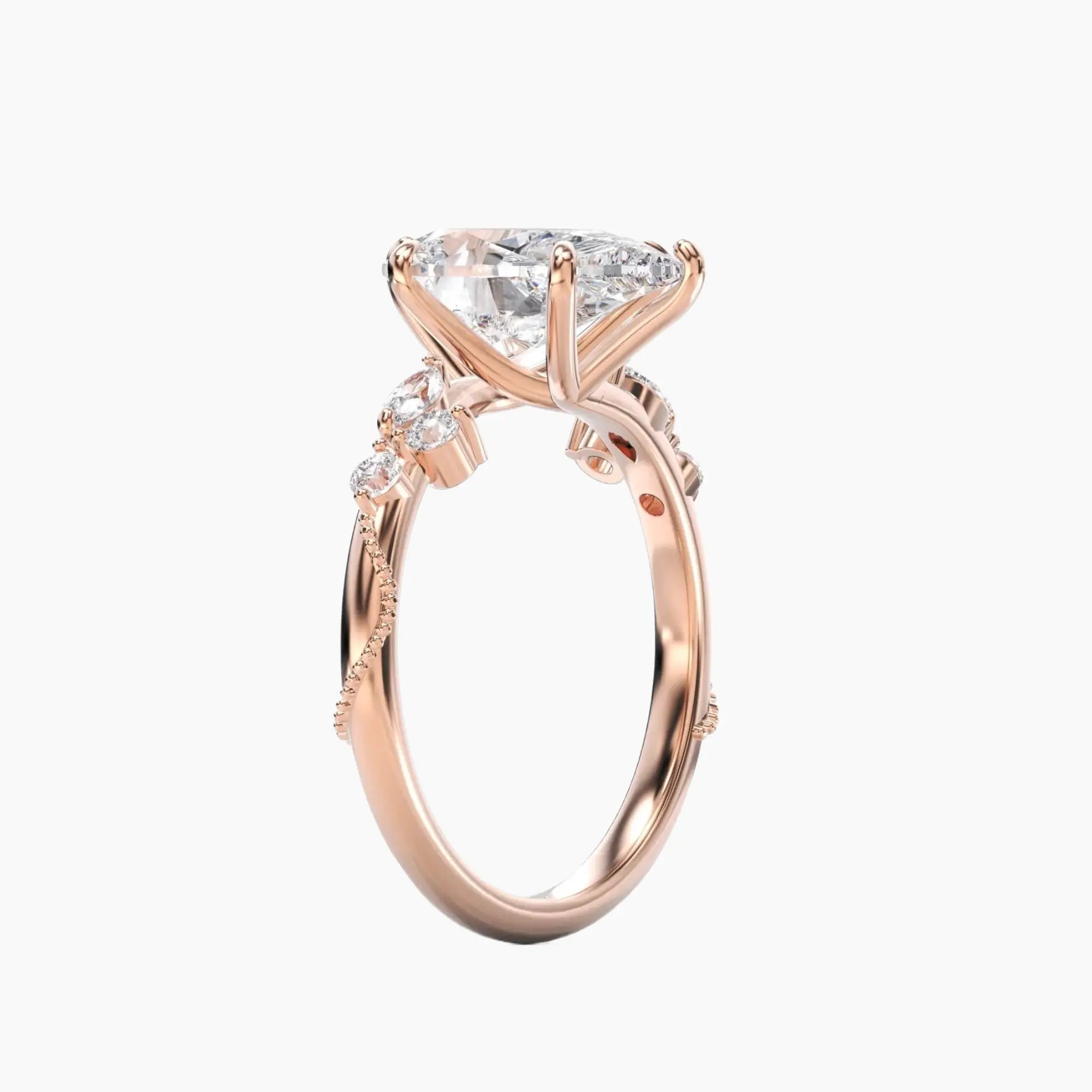 Chantilly Pear Unique 1 Carat Lab Grown Diamond Engagement Ring in 18K Rose Gold