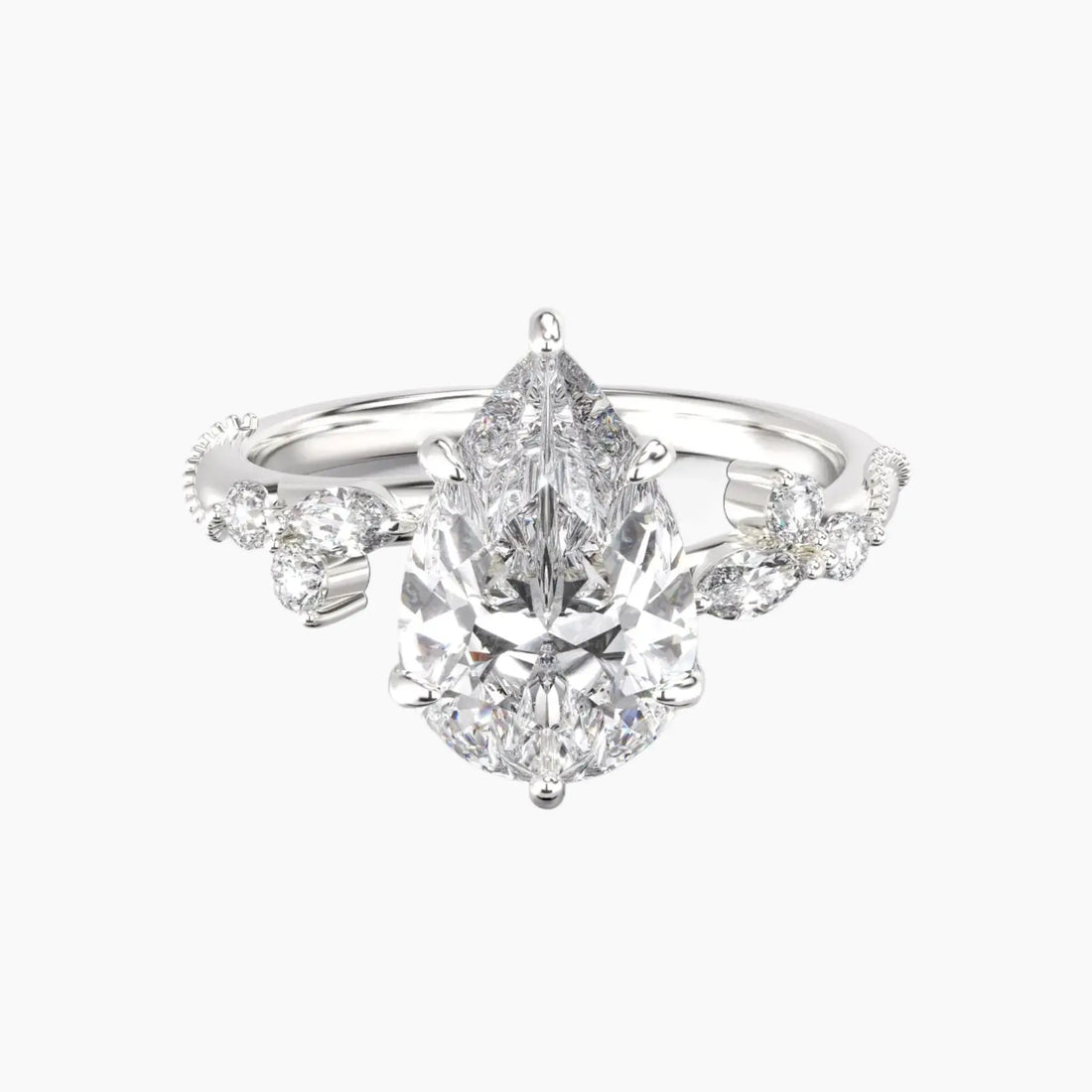 Chantilly Pear Unique 2 Carat Lab Grown Diamond Engagement Ring in 14K Rose Gold
