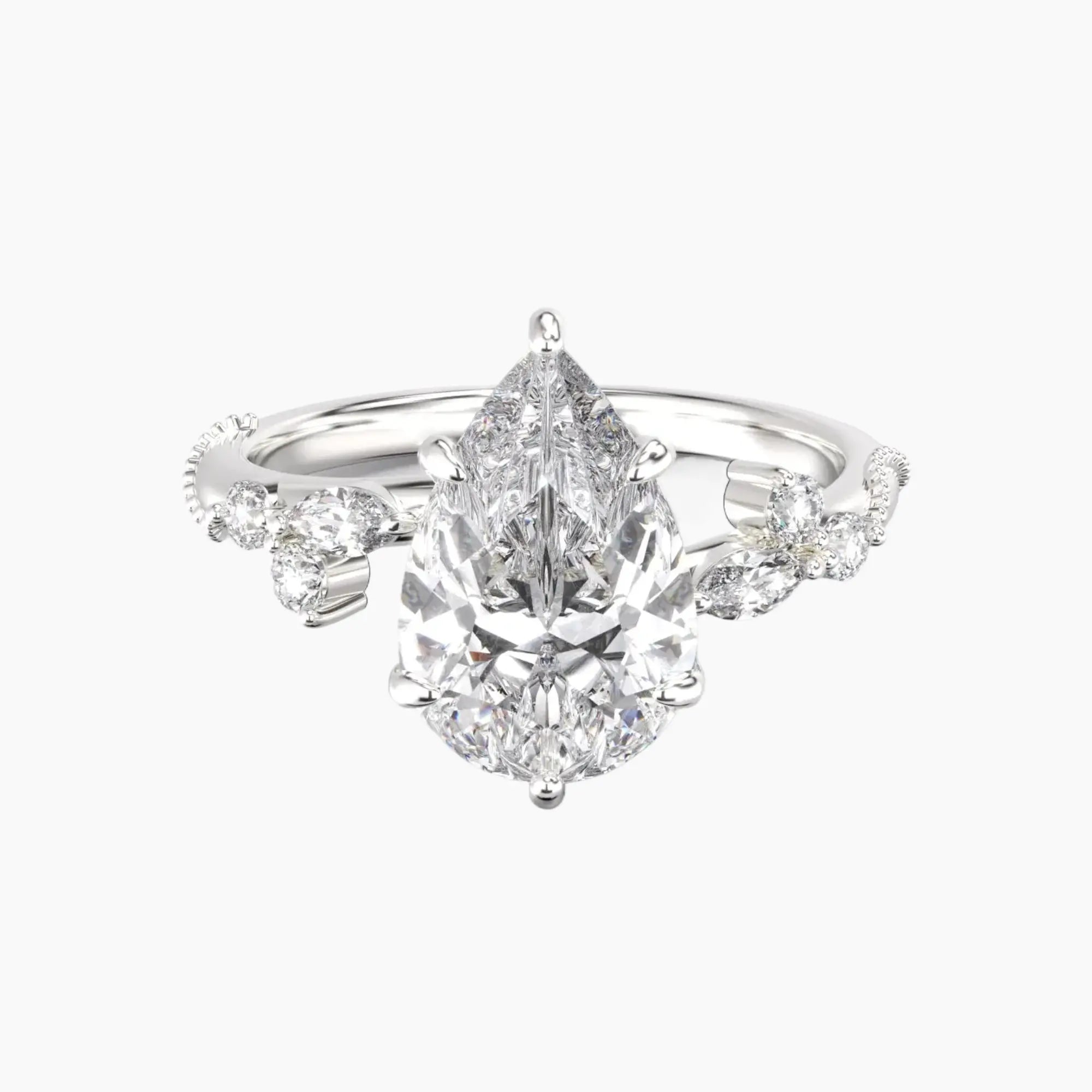 Chantilly Pear Unique 1 Carat Lab Grown Diamond Engagement Ring in 18K Yellow Gold