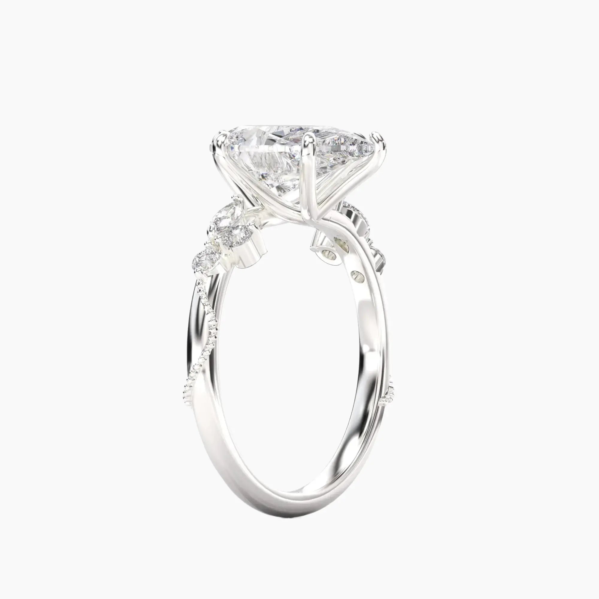 Chantilly Pear Unique Diamond Ring Setting in 18K White Gold