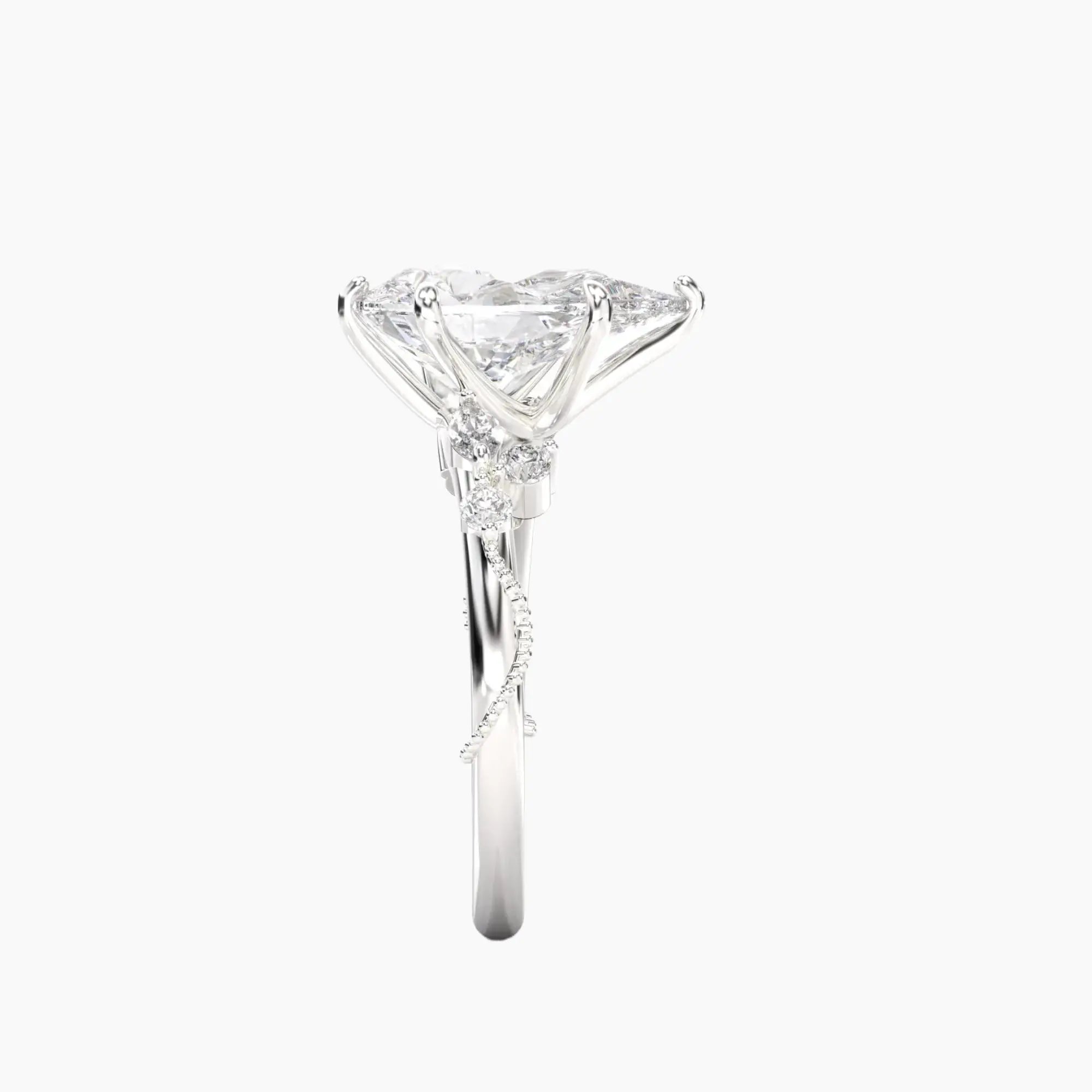 Chantilly Pear Unique 3 Carat Lab Grown Diamond Engagement Ring in 18K White Gold
