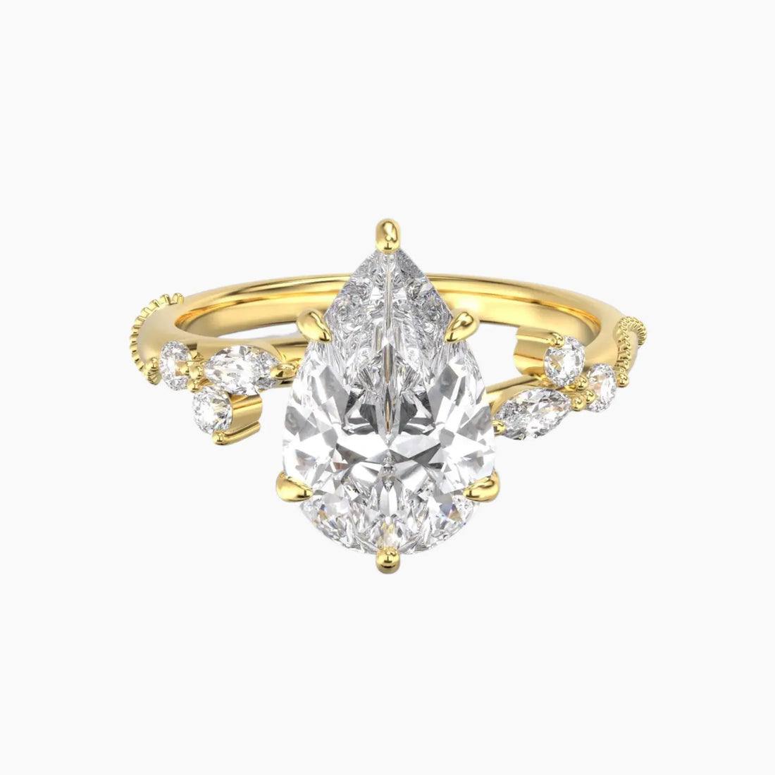 Chantilly Pear Unique 2 Carat Lab Grown Diamond Engagement Ring in 18K Rose Gold