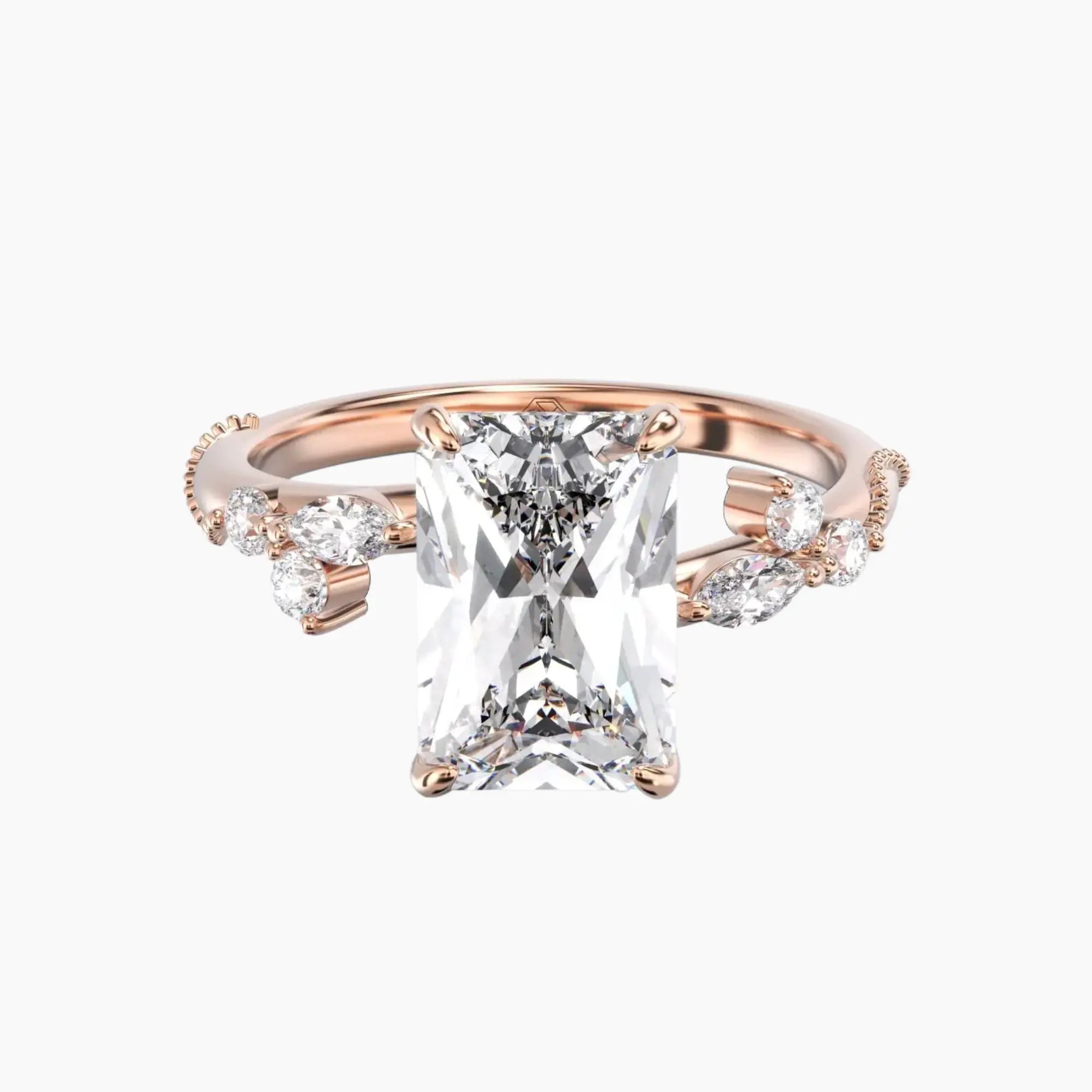 Chantilly Radiant Unique 2 Carat Lab Grown Diamond Engagement Ring in 14K Yellow Gold