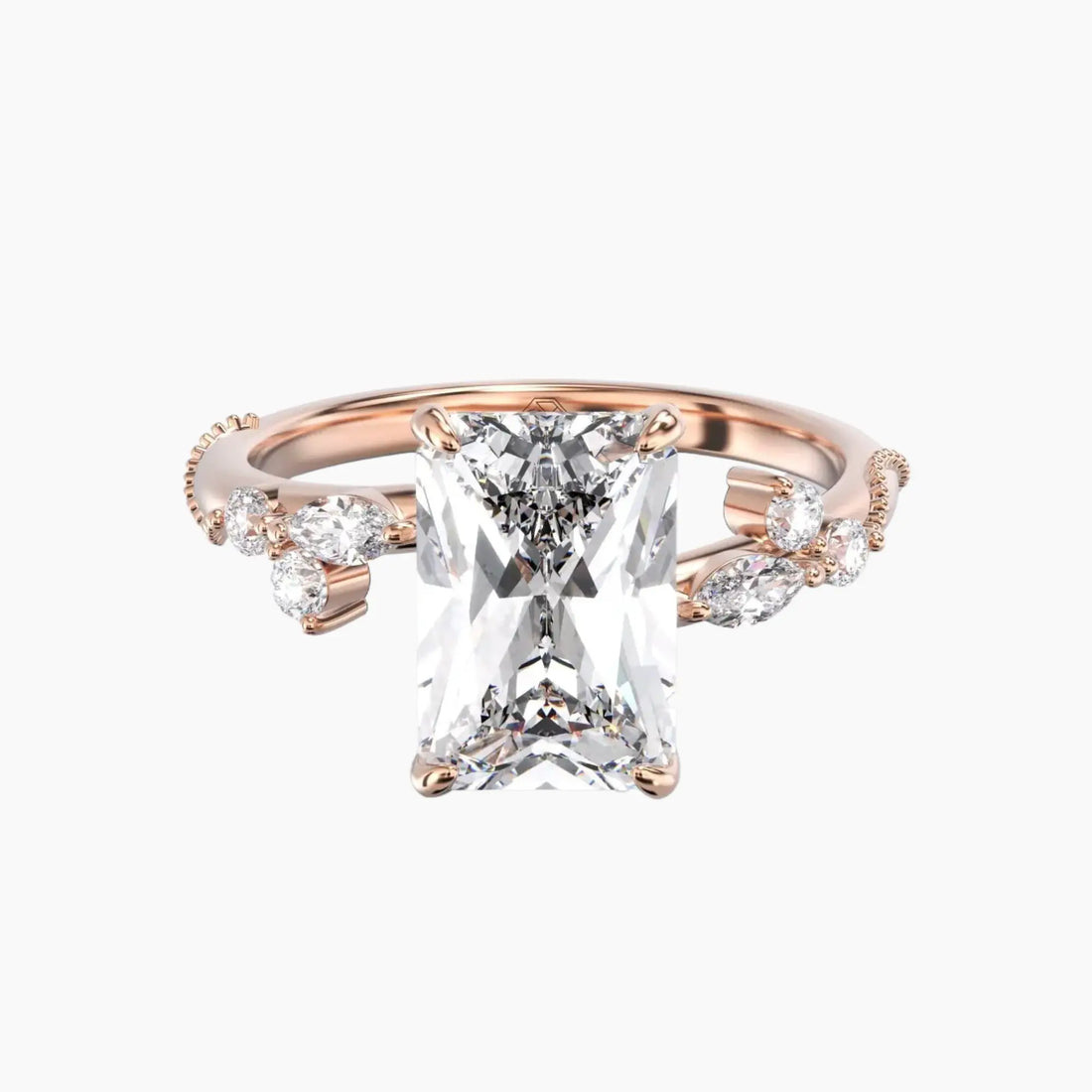 Chantilly Radiant Unique 1 Carat Lab Grown Diamond Engagement Ring in 18K White Gold