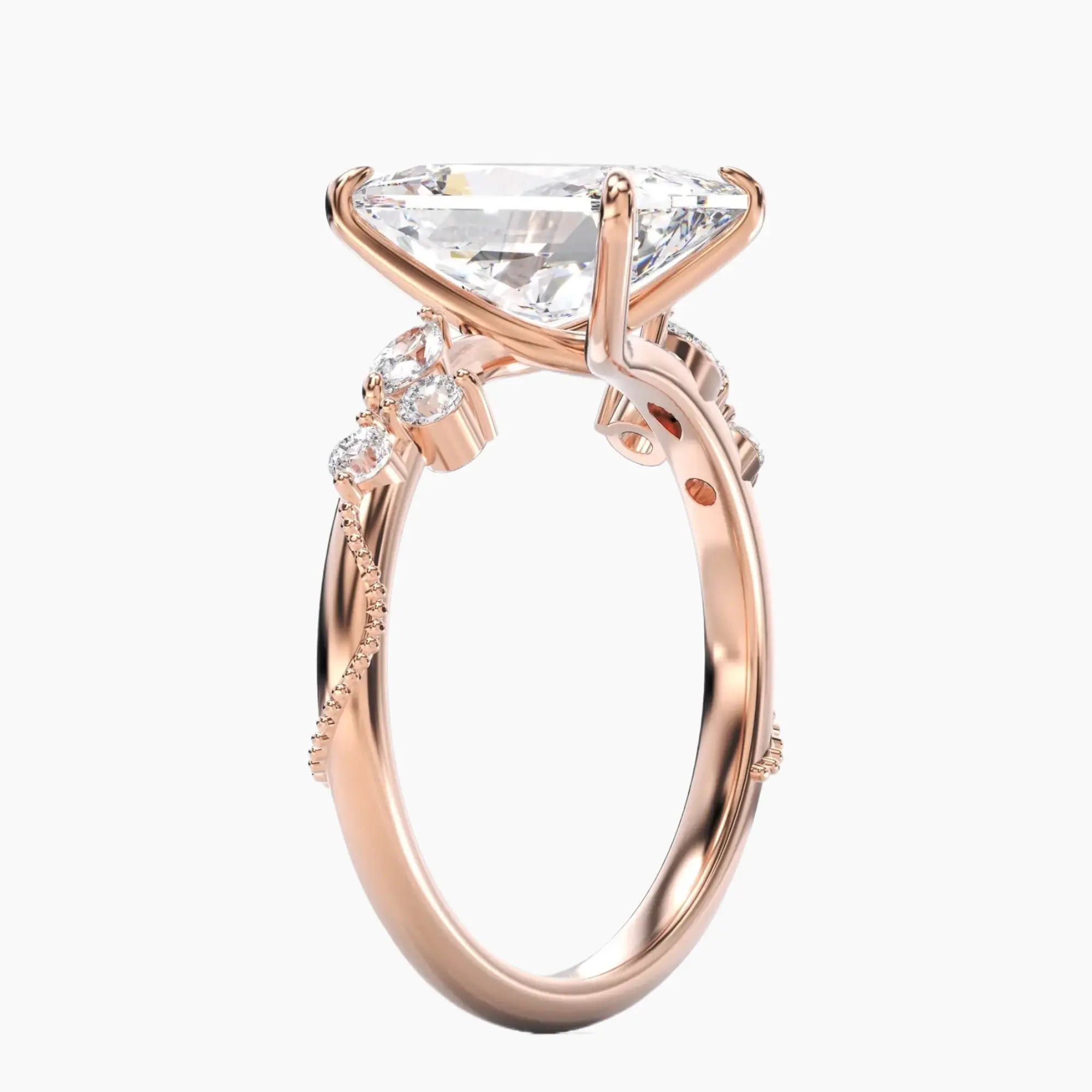 Chantilly Radiant Unique 2.5 Carat Lab Grown Diamond Engagement Ring in 14K Rose Gold