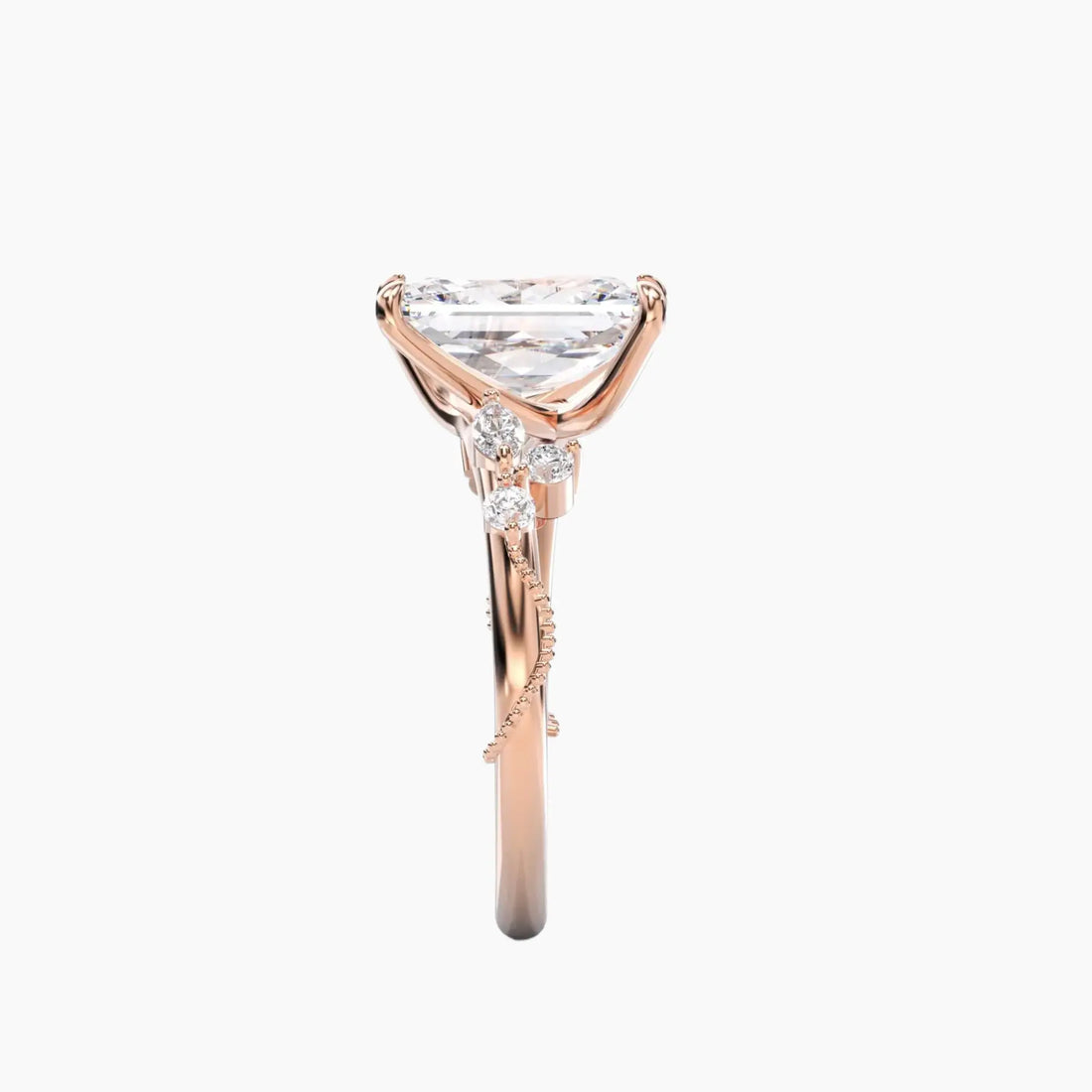 Chantilly Radiant Unique 2.5 Carat Lab Grown Diamond Engagement Ring in 14K Rose Gold