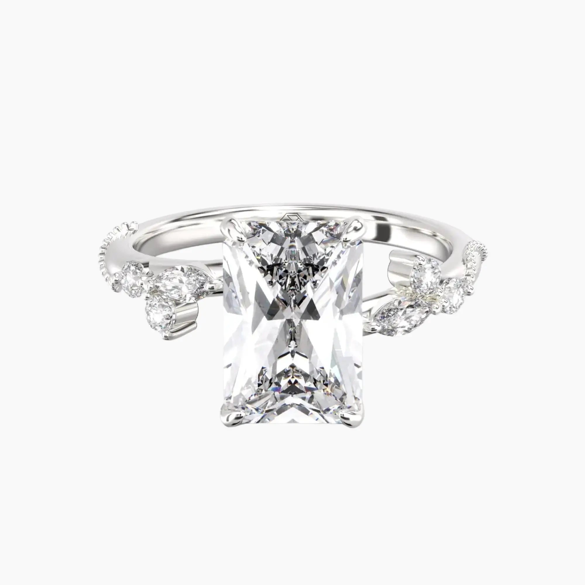 Chantilly Radiant Unique Diamond Ring Setting in 18K Yellow Gold