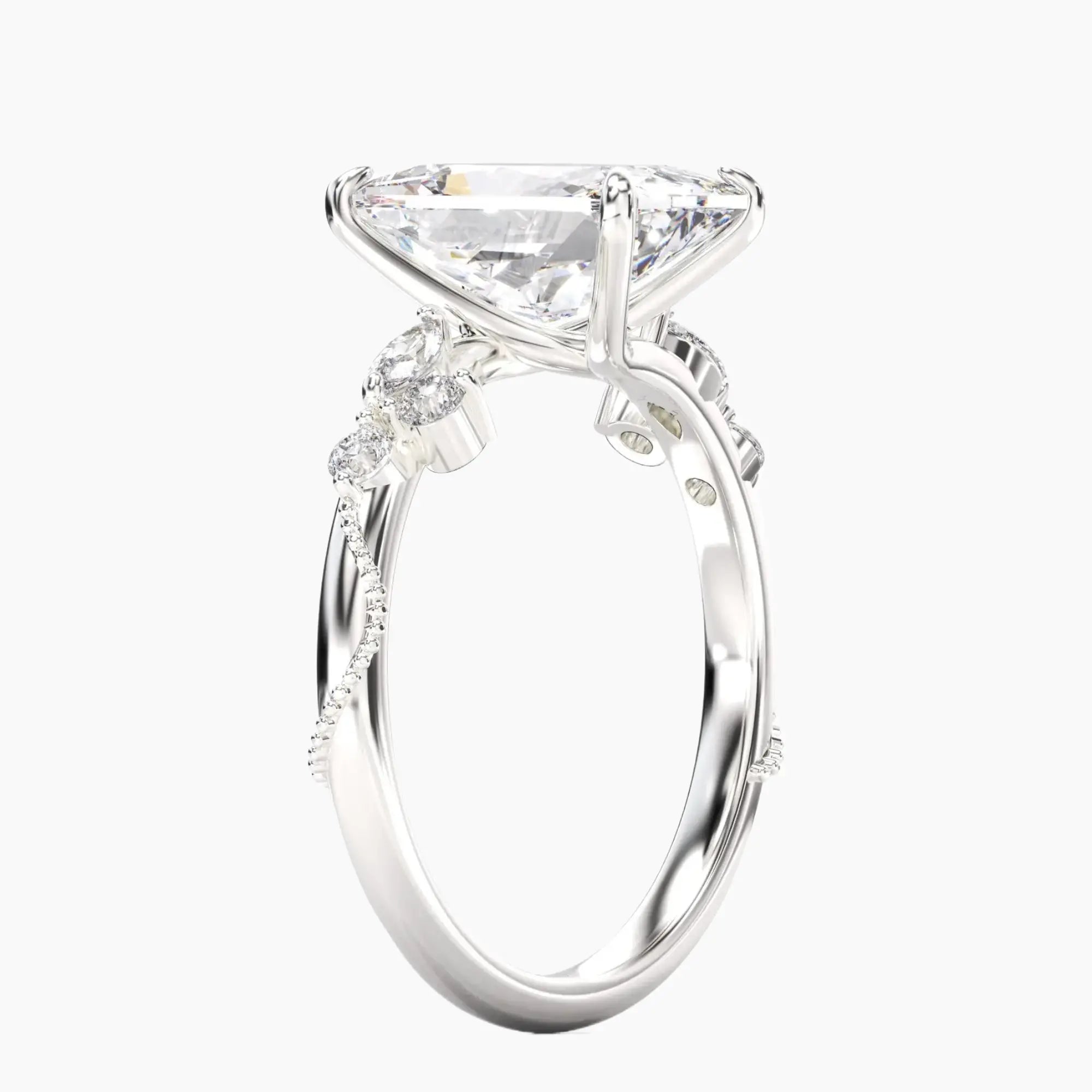 Chantilly Radiant Unique Diamond Ring Setting in 18K Yellow Gold
