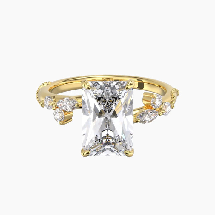 Chantilly Radiant Unique 3 Carat Lab Grown Diamond Engagement Ring in 18K Yellow Gold