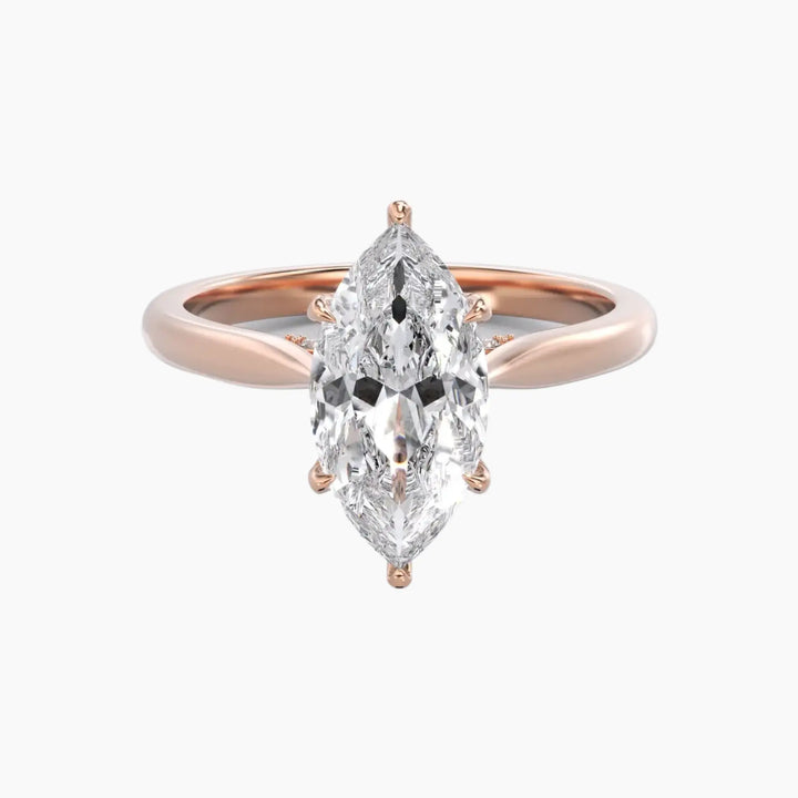 Rosette Marquise Hidden Halo 2.5 Carat Lab Grown Diamond Engagement Ring in 14K Rose Gold