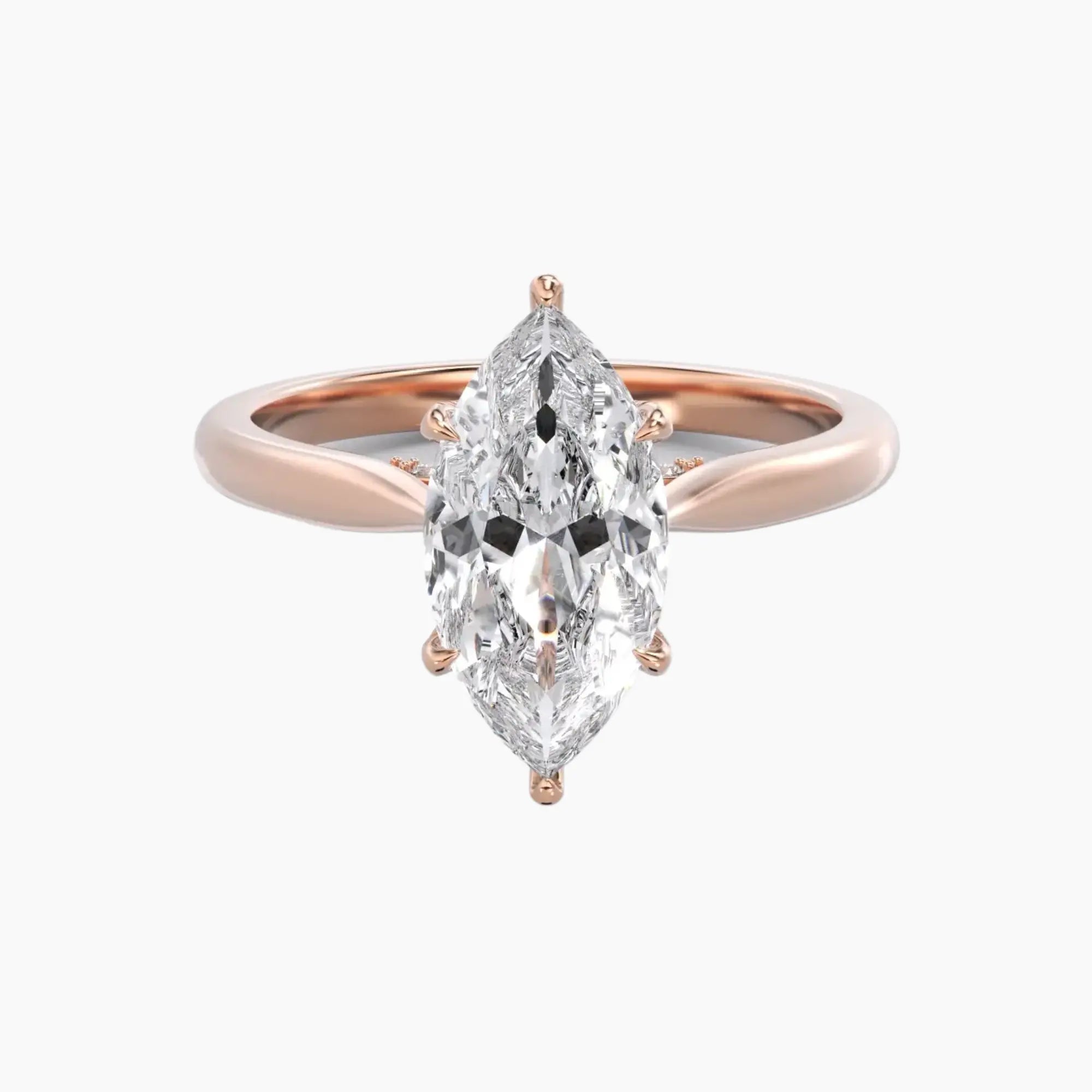 Rosette Marquise Hidden Halo Diamond Ring Setting in 18K Rose Gold